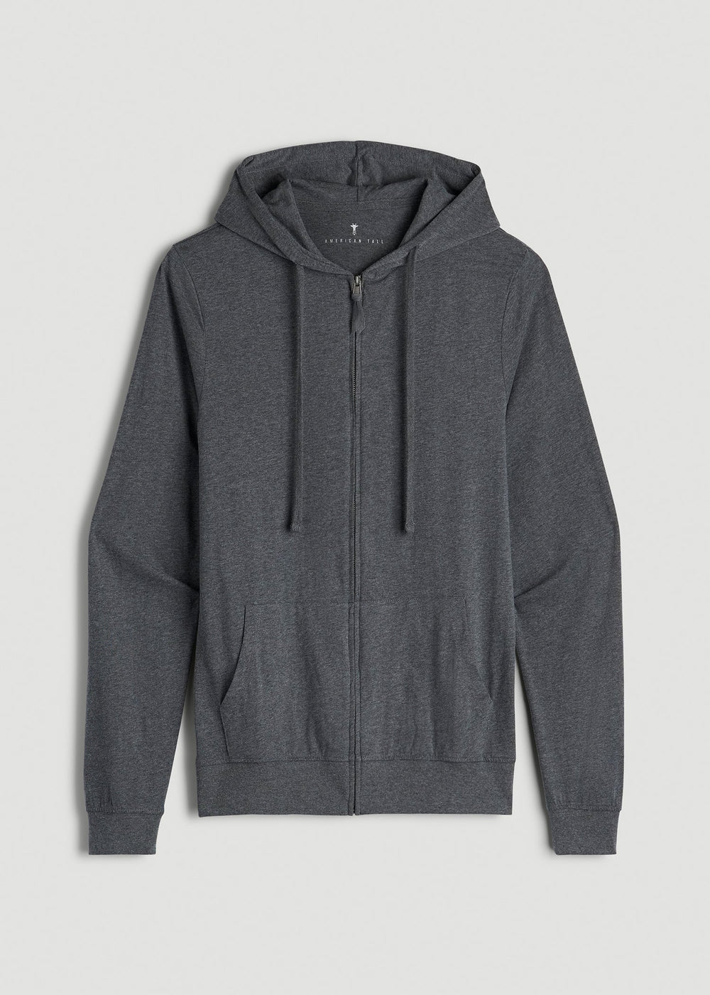 American Tall Online | Long Sleeve Full Zip Jersey Hoodie for Tall Men in Charcoal Mix
