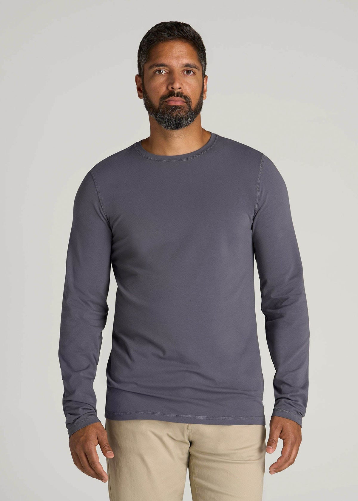 American Tall Sale | The Essential Slim Fit Long Sleeve Tee for Tall Men in Grey Blue
