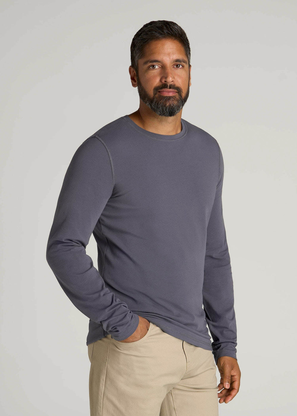 American Tall Sale | The Essential Slim Fit Long Sleeve Tee for Tall Men in Grey Blue