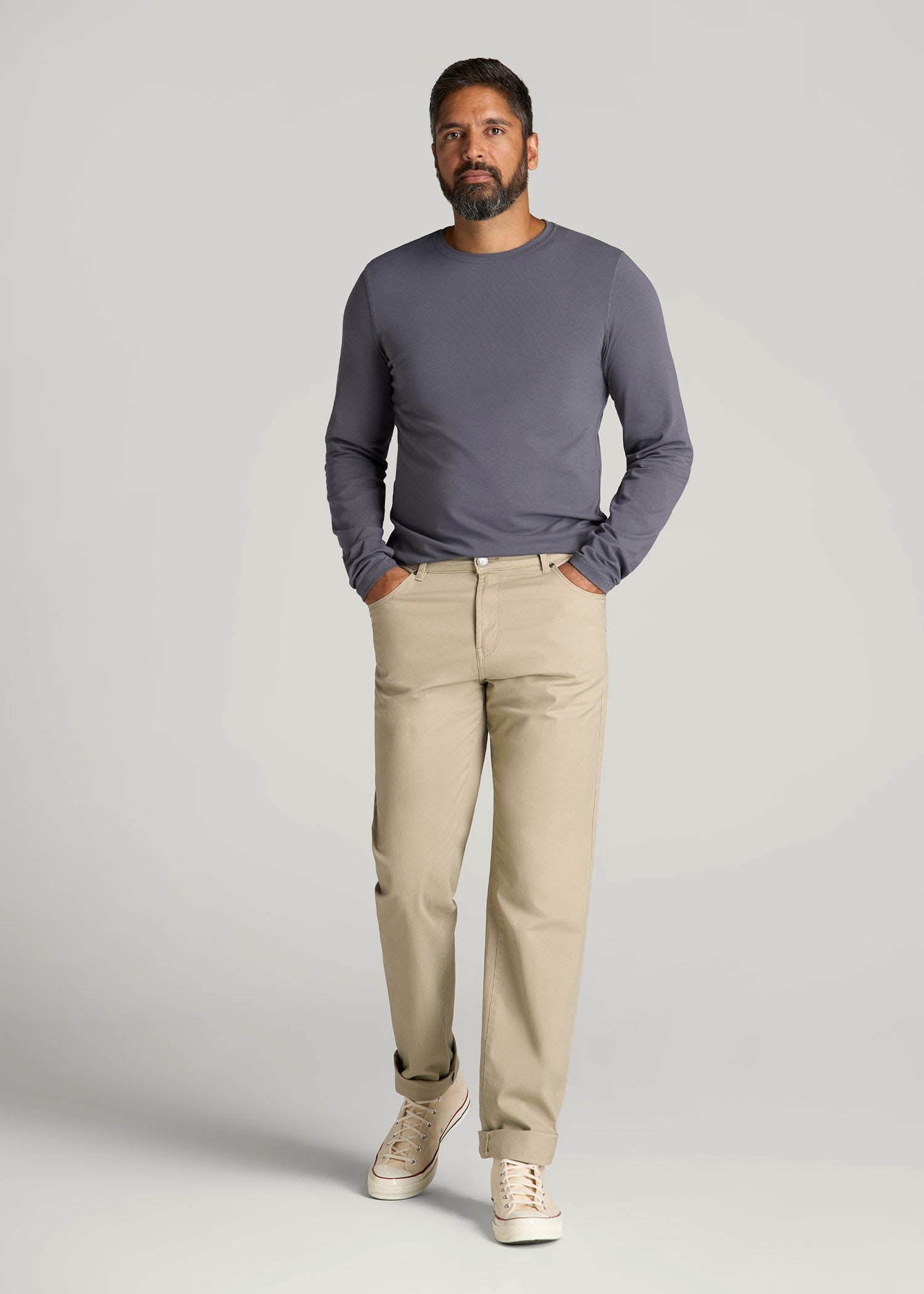 American Tall Sale | The Essential Slim Fit Long Sleeve Tee for Tall Men in Grey Blue