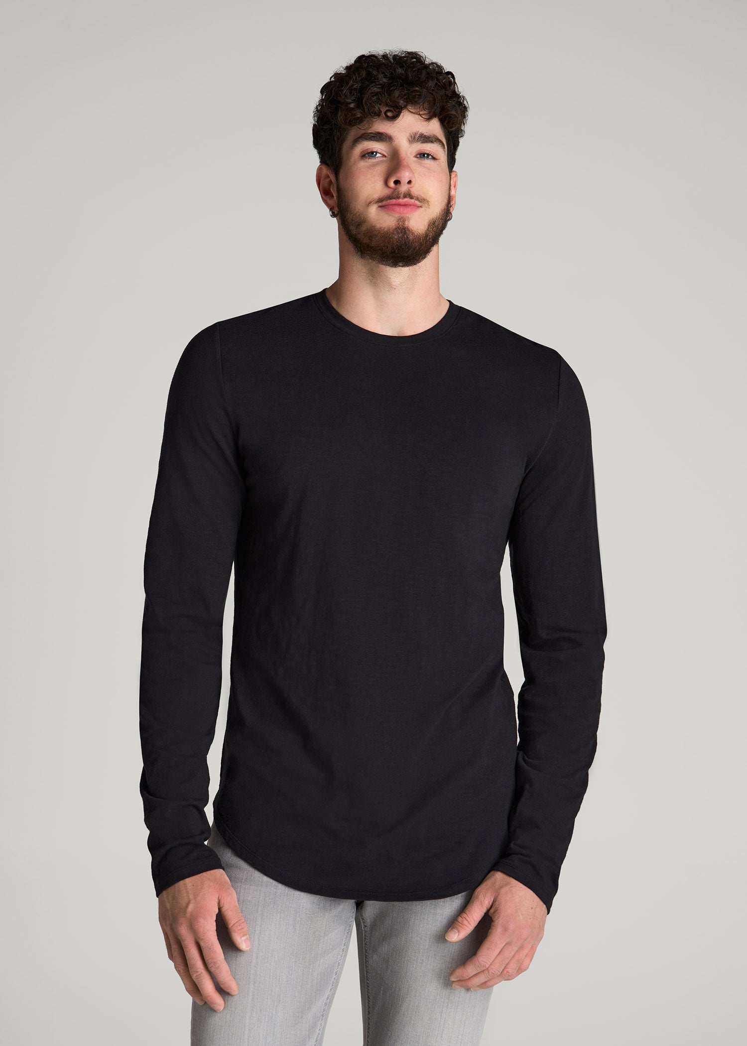 American Tall Outlet | Slub Long Sleeve Scoop Tee for Tall Men in Black