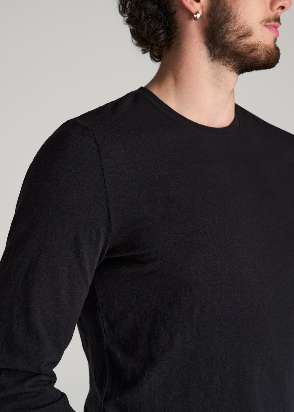 American Tall Outlet | Slub Long Sleeve Scoop Tee for Tall Men in Black