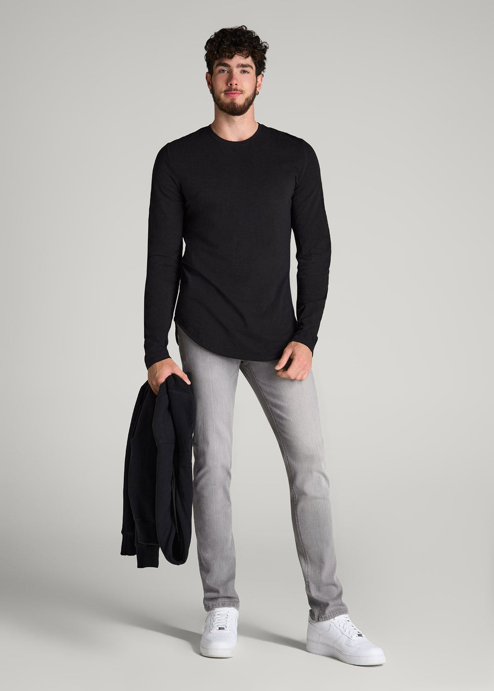 American Tall Outlet | Slub Long Sleeve Scoop Tee for Tall Men in Black