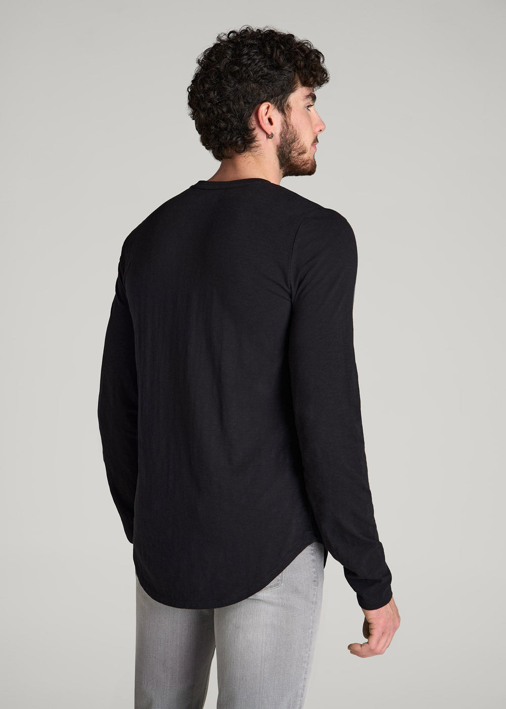 American Tall Outlet | Slub Long Sleeve Scoop Tee for Tall Men in Black