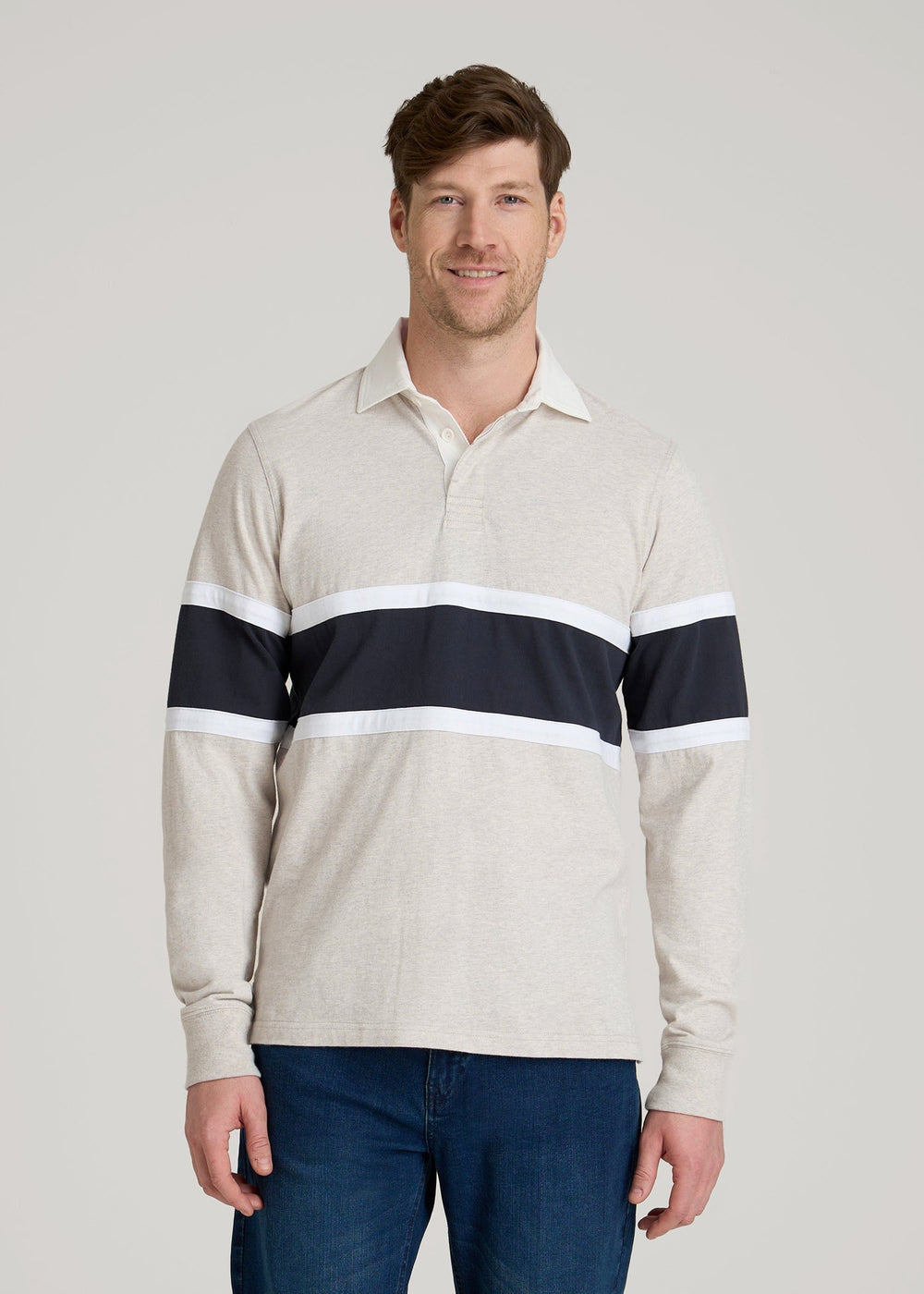 American Tall Online Shop | Rugby Long Sleeve Shirt for Tall Men in Oatmeal Heather Multi