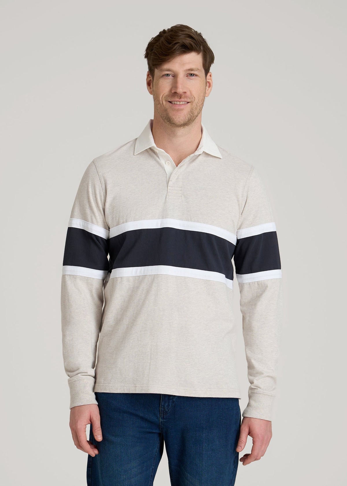American Tall Online Shop | Rugby Long Sleeve Shirt for Tall Men in Oatmeal Heather Multi