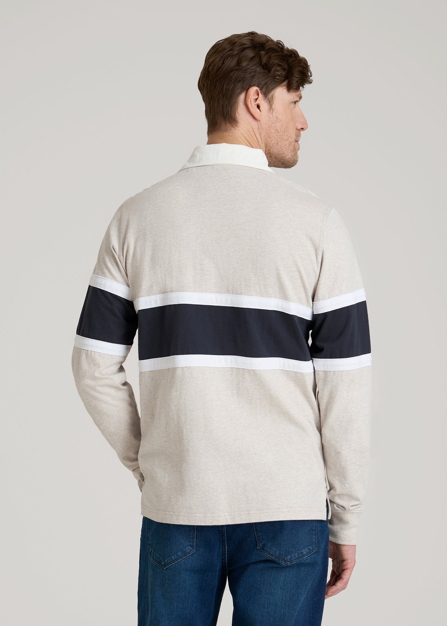 American Tall Online Shop | Rugby Long Sleeve Shirt for Tall Men in Oatmeal Heather Multi