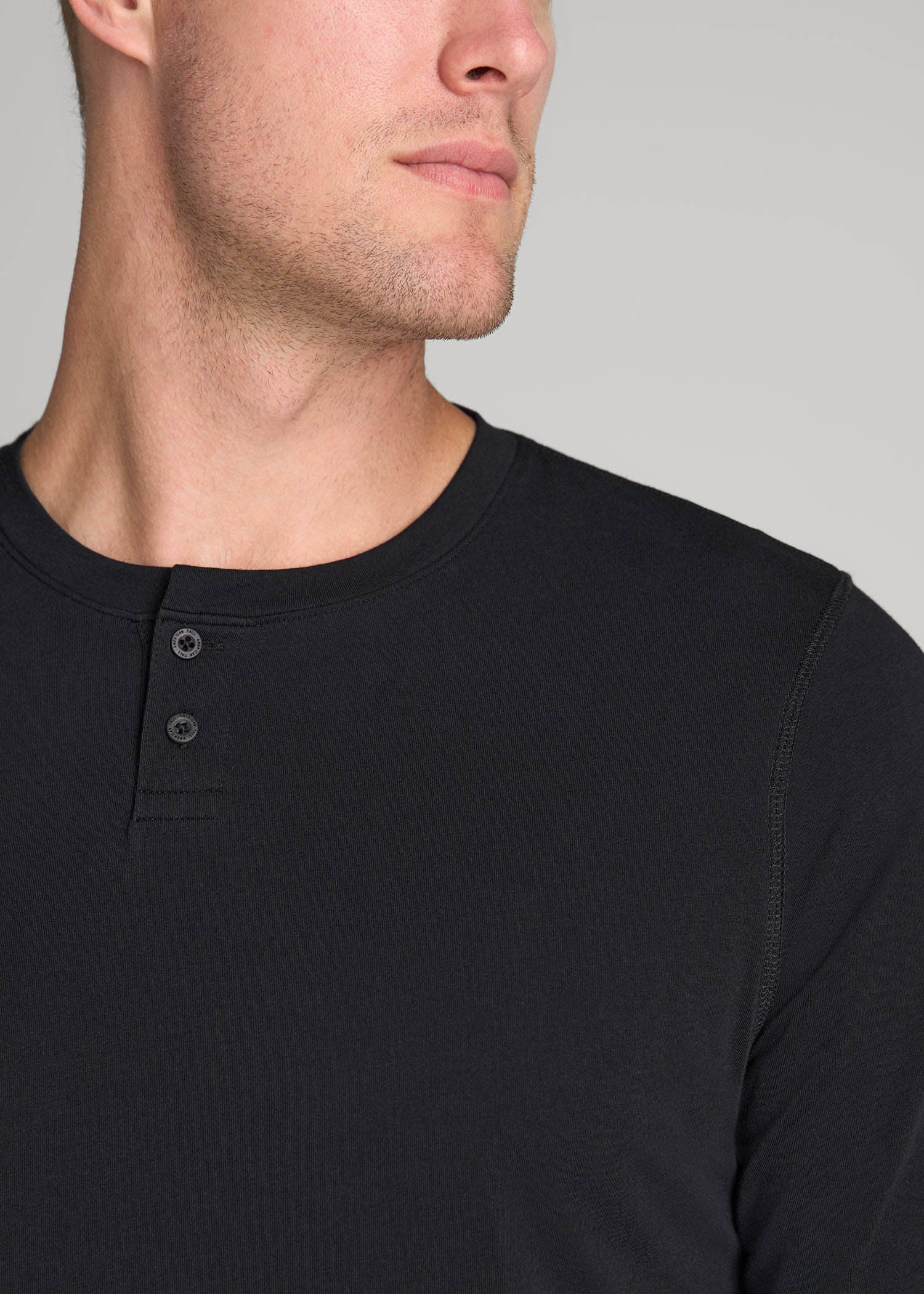 American Tall Discount | Pima Stretch Knit Henley Shirt for Tall Men in Black