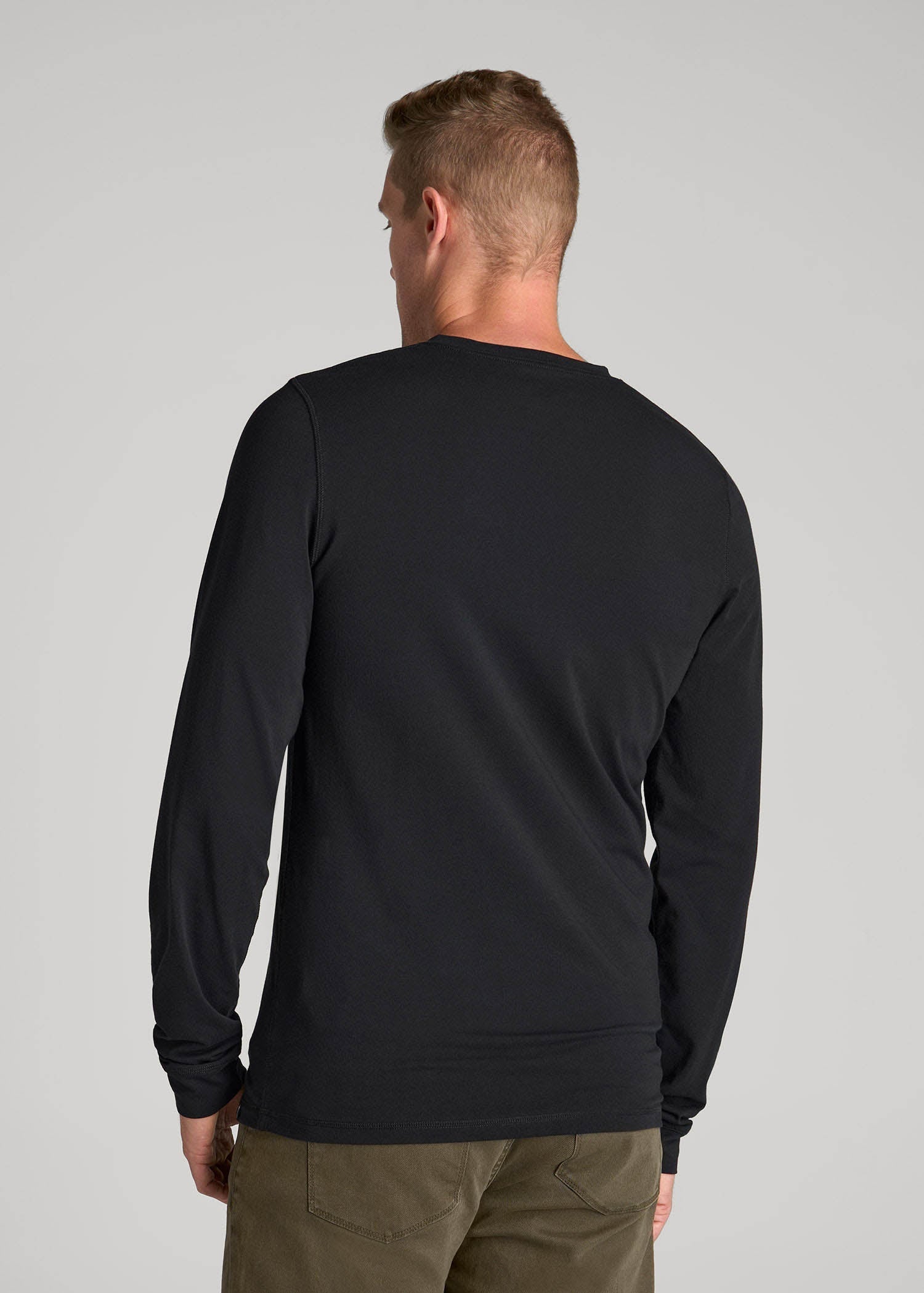 American Tall Discount | Pima Stretch Knit Henley Shirt for Tall Men in Black