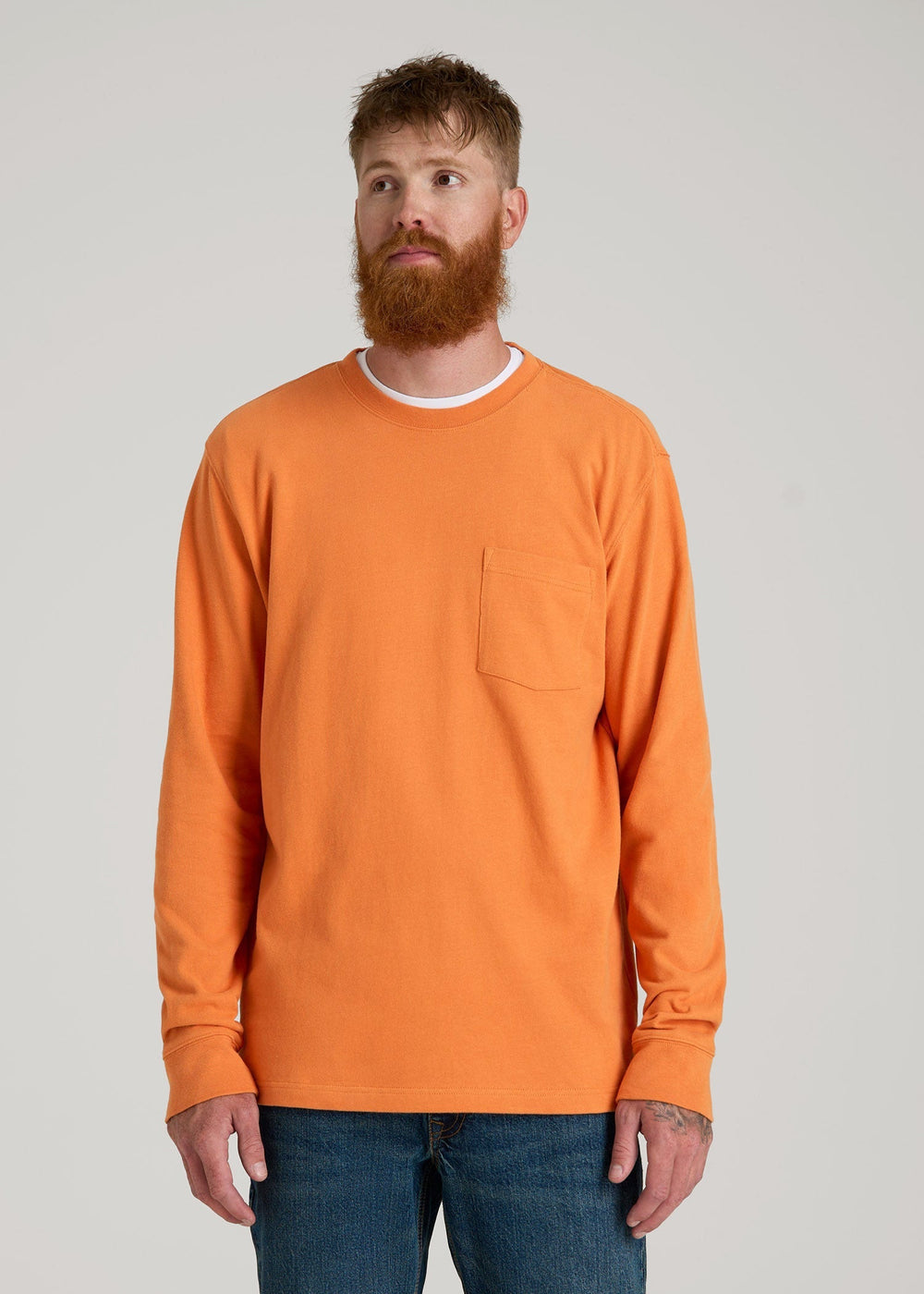 American Tall Online | LJ&S Long Sleeve Workwear Pocket Tee for Tall Men in Marmalade