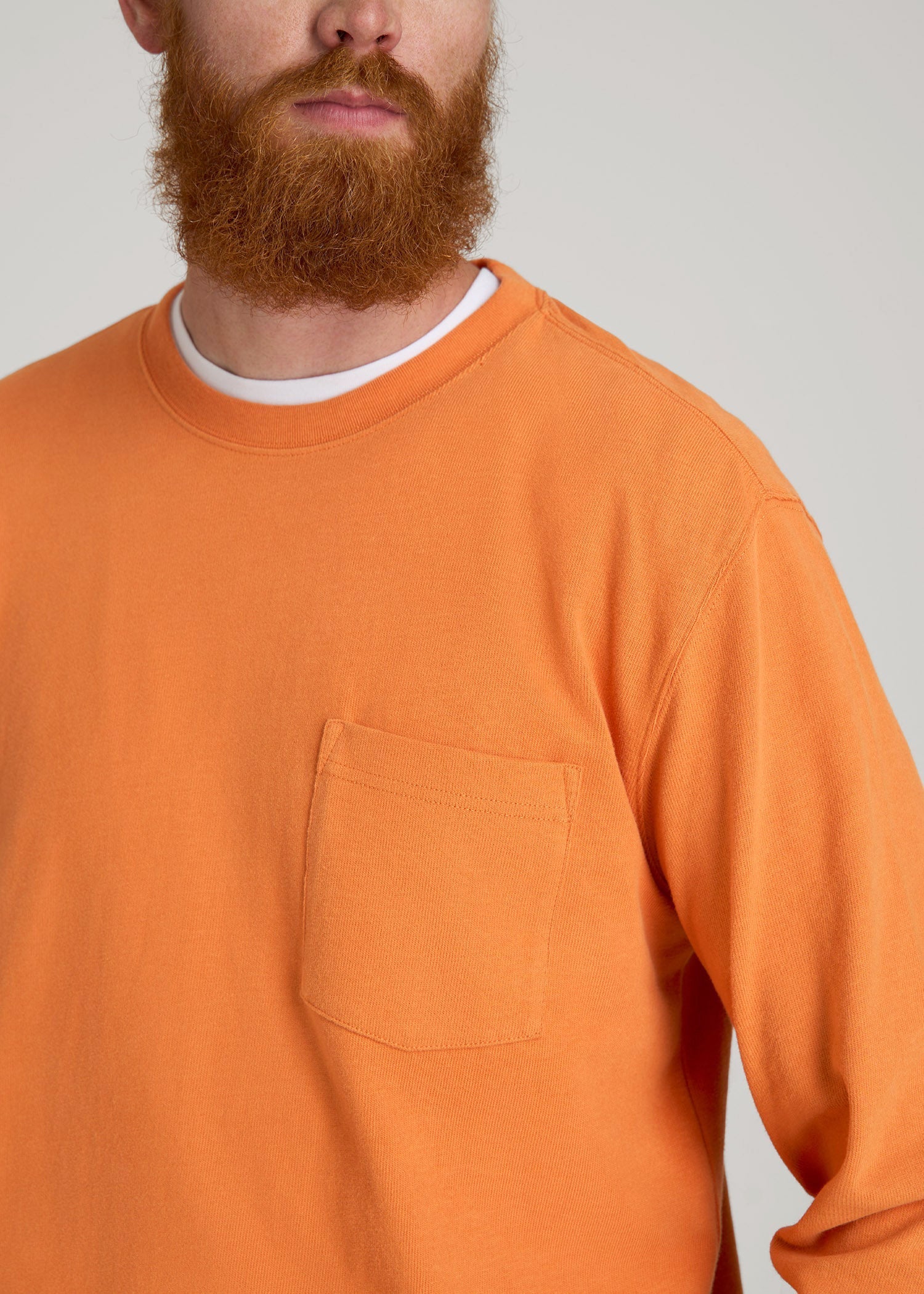 American Tall Online | LJ&S Long Sleeve Workwear Pocket Tee for Tall Men in Marmalade