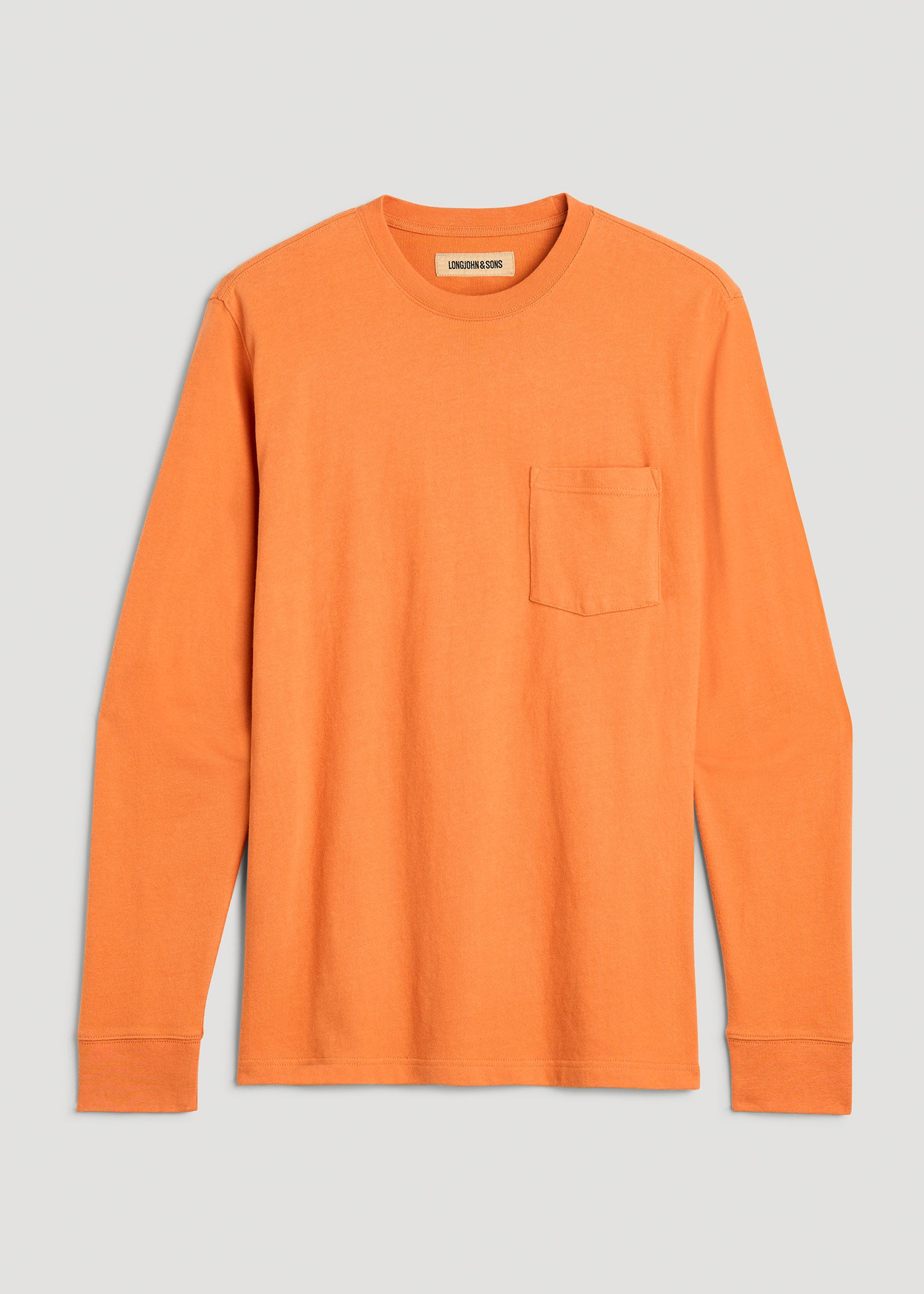 American Tall Online | LJ&S Long Sleeve Workwear Pocket Tee for Tall Men in Marmalade