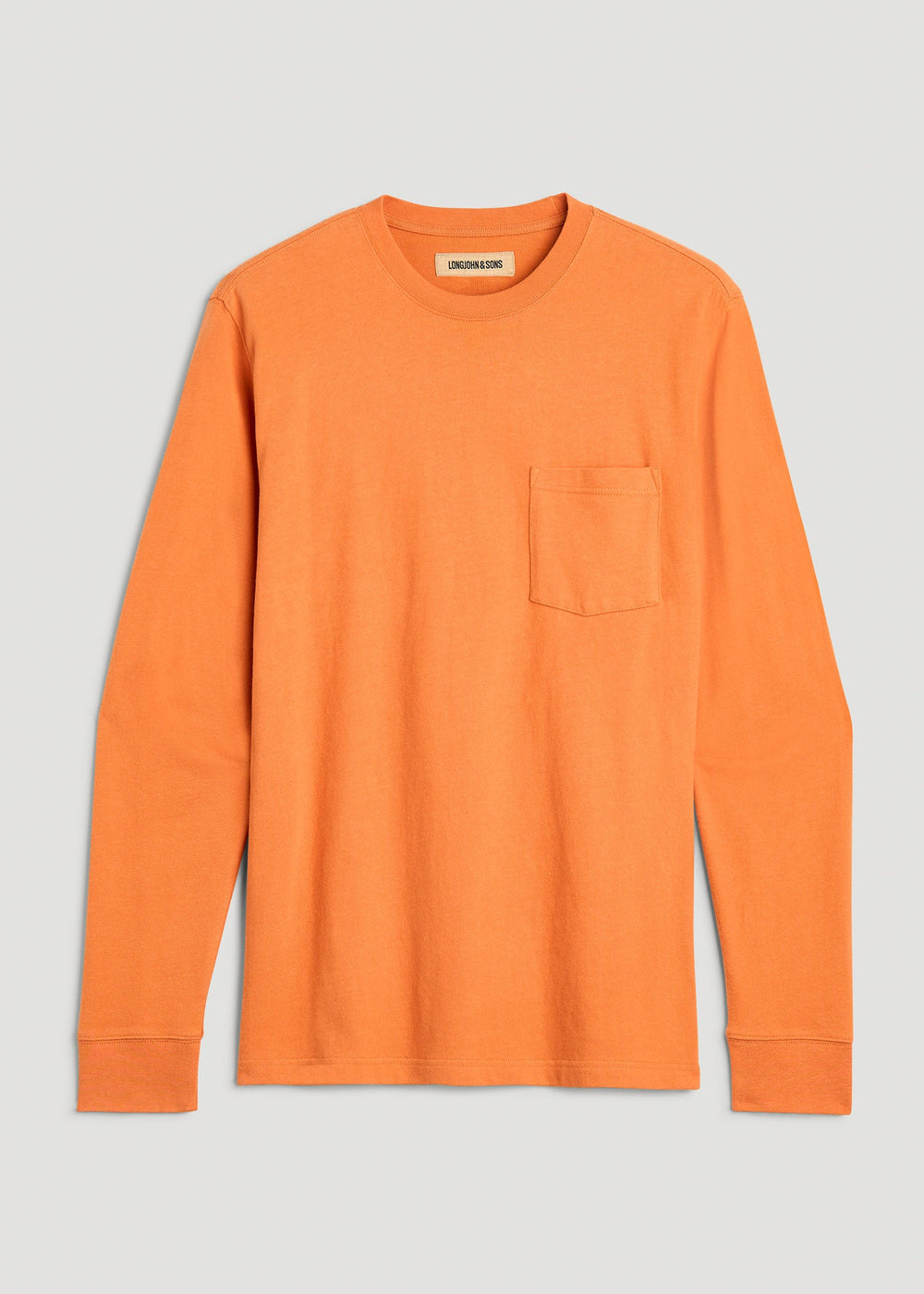 American Tall Online | LJ&S Long Sleeve Workwear Pocket Tee for Tall Men in Marmalade