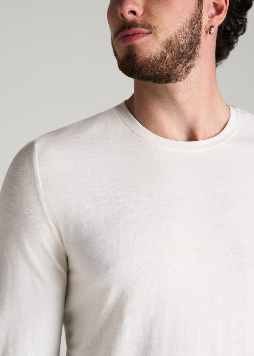 American Tall Outlet | Slub Long Sleeve Scoop Tee for Tall Men in Ecru