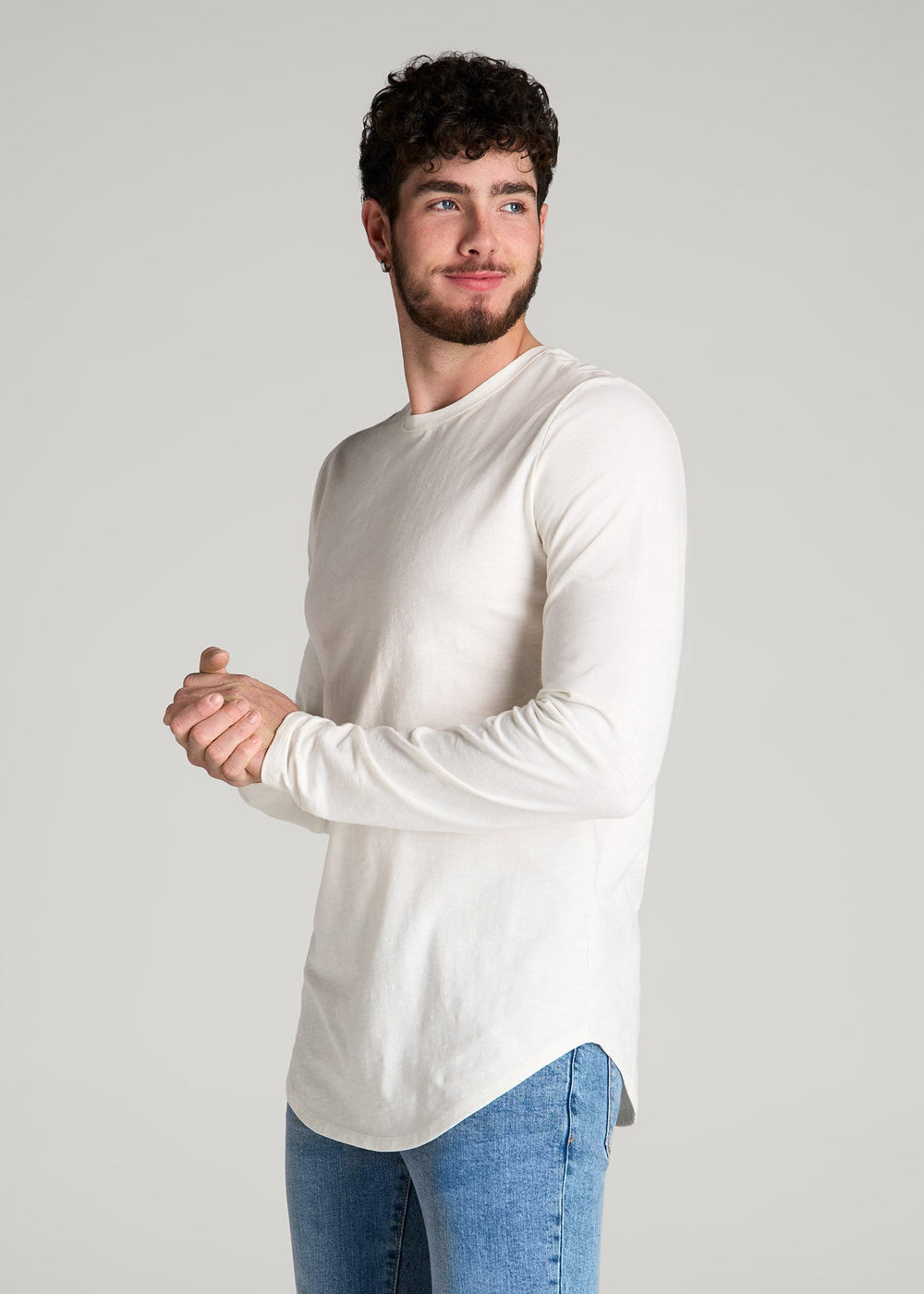 American Tall Outlet | Slub Long Sleeve Scoop Tee for Tall Men in Ecru