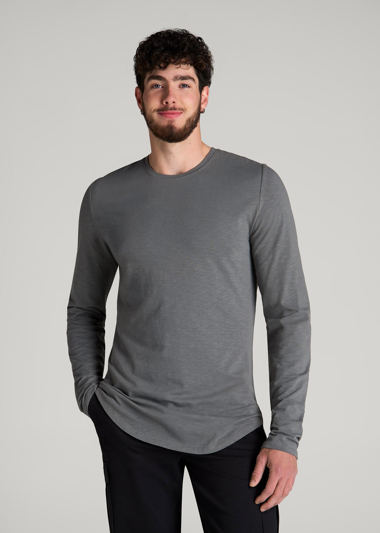 American Tall For Sale | Slub Long Sleeve Scoop Tee for Tall Men in Charcoal