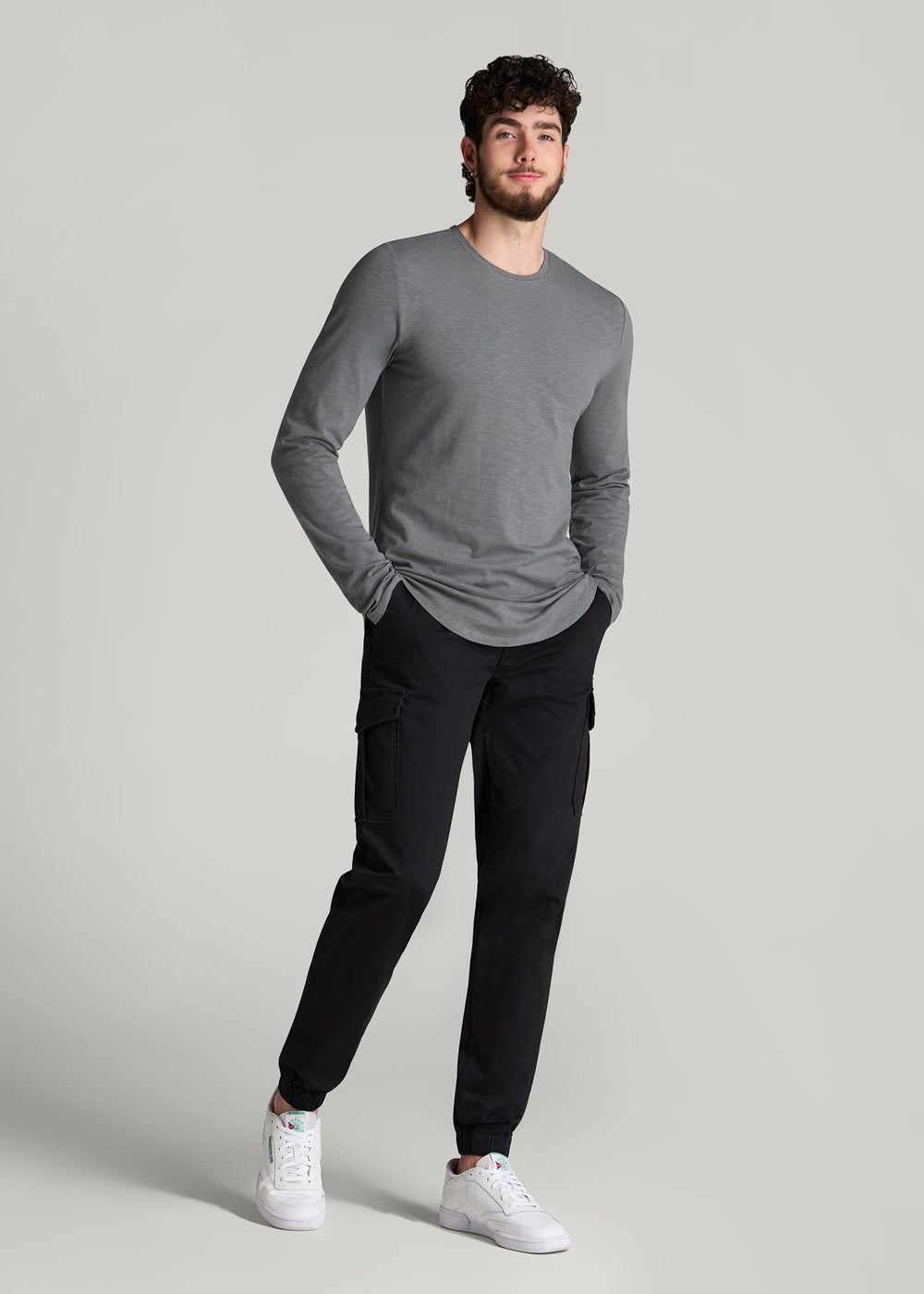 American Tall For Sale | Slub Long Sleeve Scoop Tee for Tall Men in Charcoal