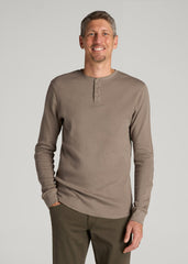 American Tall Online Shop | Double Honeycomb Thermal Long-Sleeve Henley Shirt for Tall Men in Dark Sand