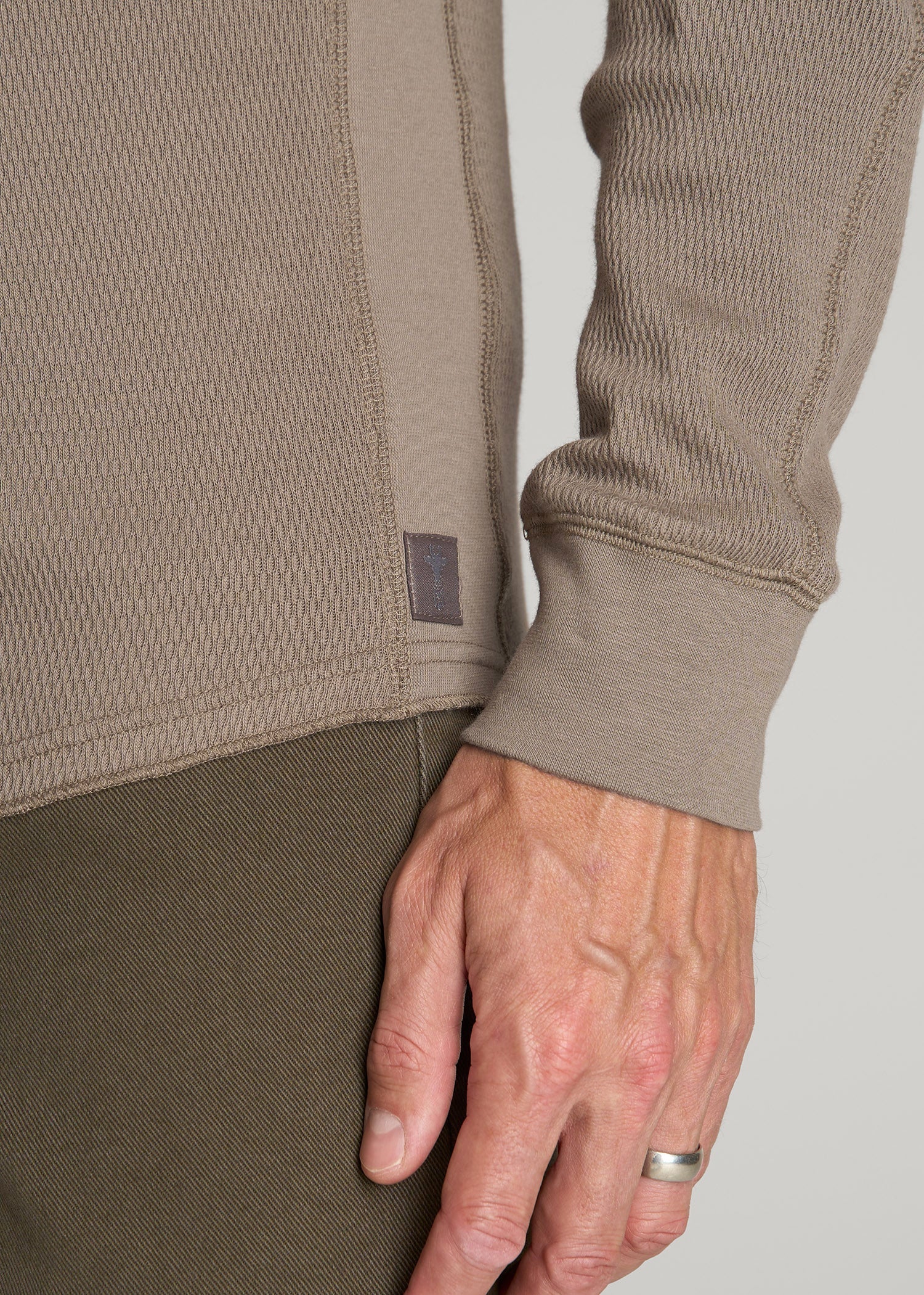American Tall Online Shop | Double Honeycomb Thermal Long-Sleeve Henley Shirt for Tall Men in Dark Sand