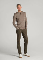 American Tall Online Shop | Double Honeycomb Thermal Long-Sleeve Henley Shirt for Tall Men in Dark Sand