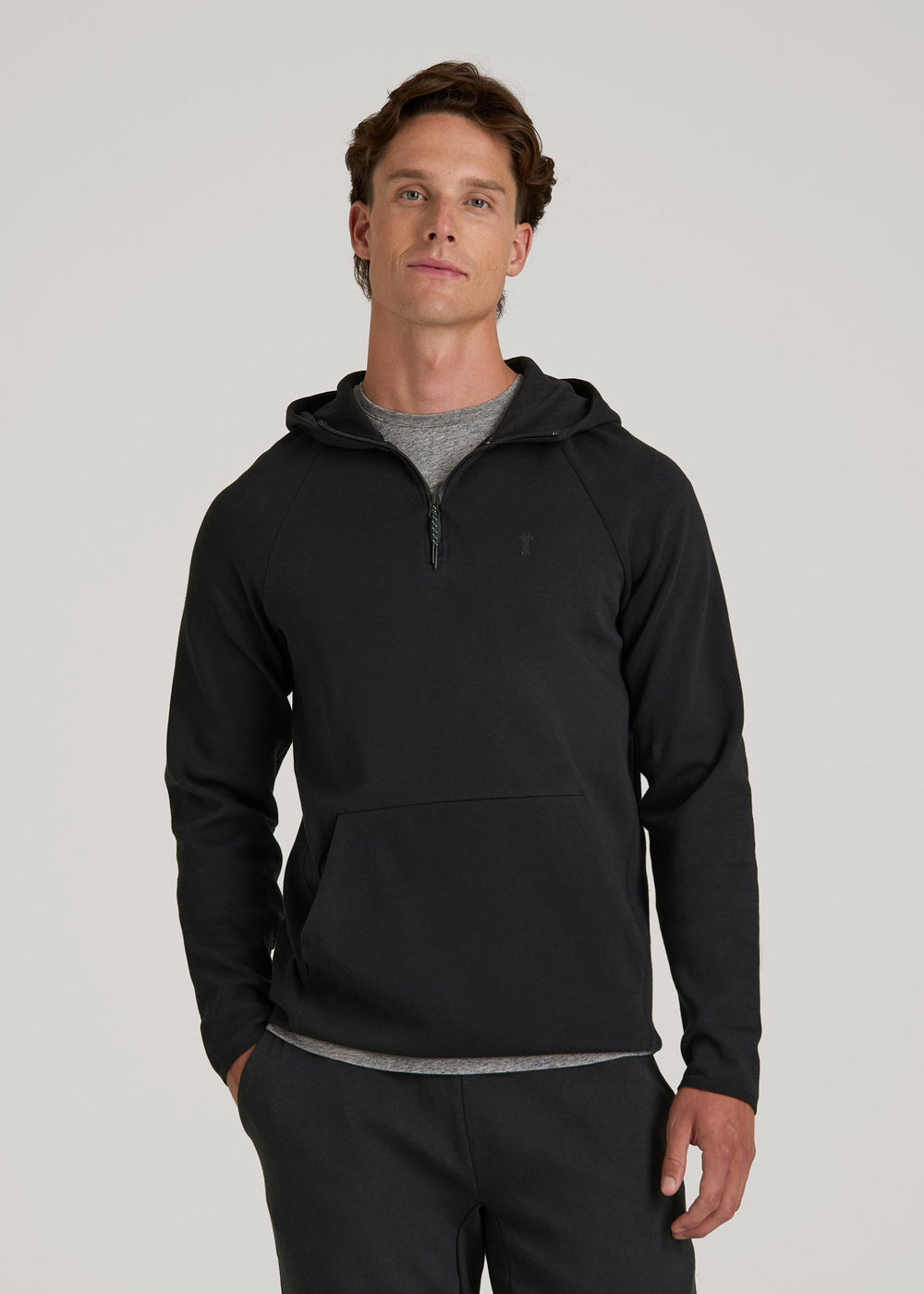 American Tall Sale | Tech Motion Fleece Hooded Popover for Tall Men in Black