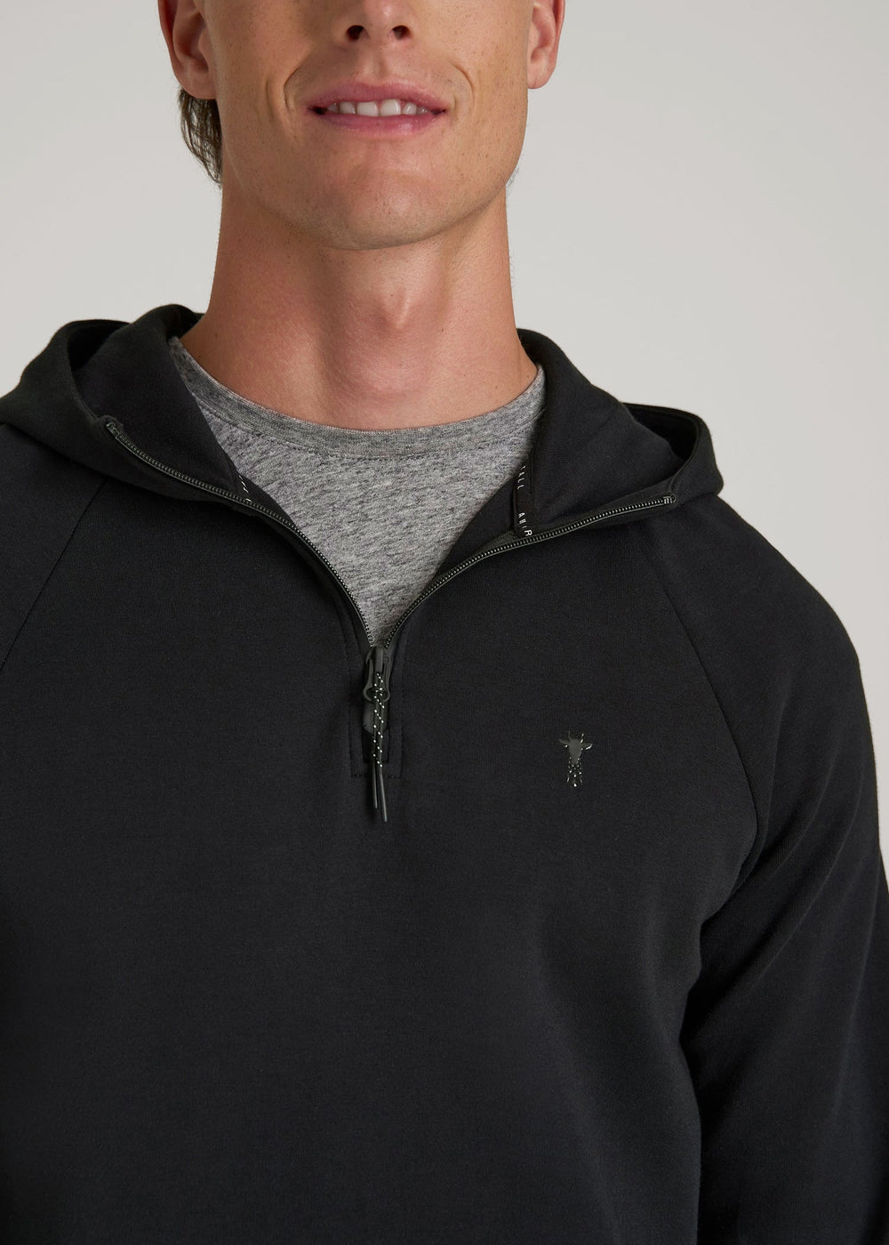 American Tall Sale | Tech Motion Fleece Hooded Popover for Tall Men in Black