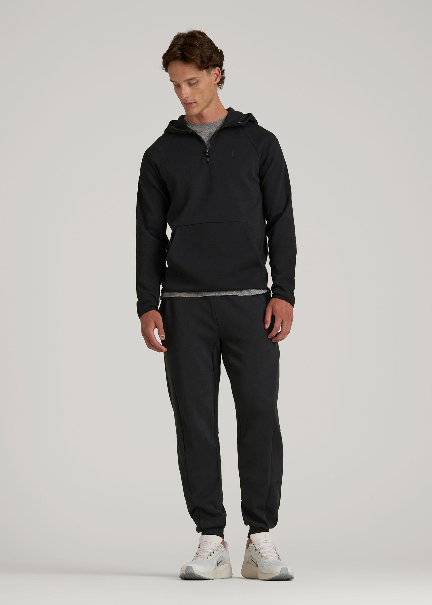 American Tall Sale | Tech Motion Fleece Hooded Popover for Tall Men in Black