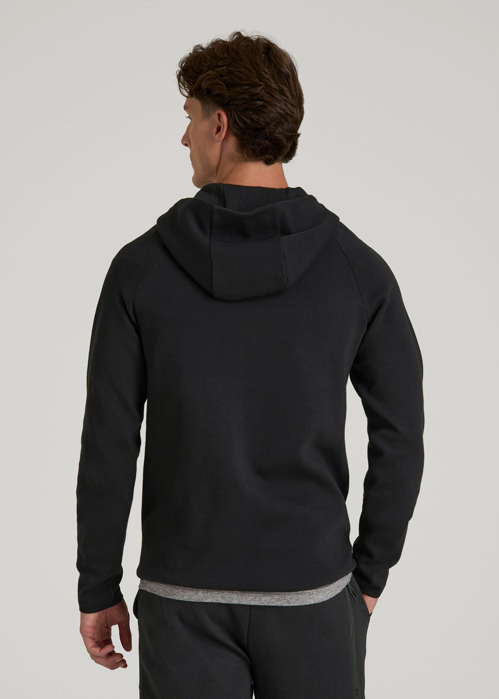 American Tall Sale | Tech Motion Fleece Hooded Popover for Tall Men in Black