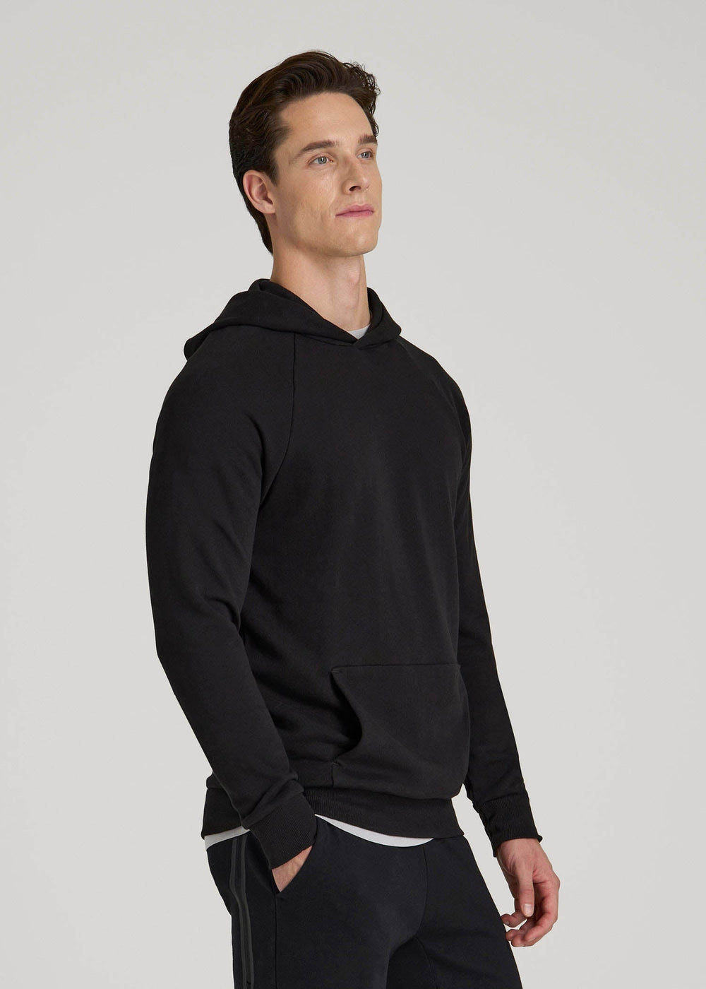 American Tall Discount | Wearever French Terry Raglan Hoodie for Tall Men in Black