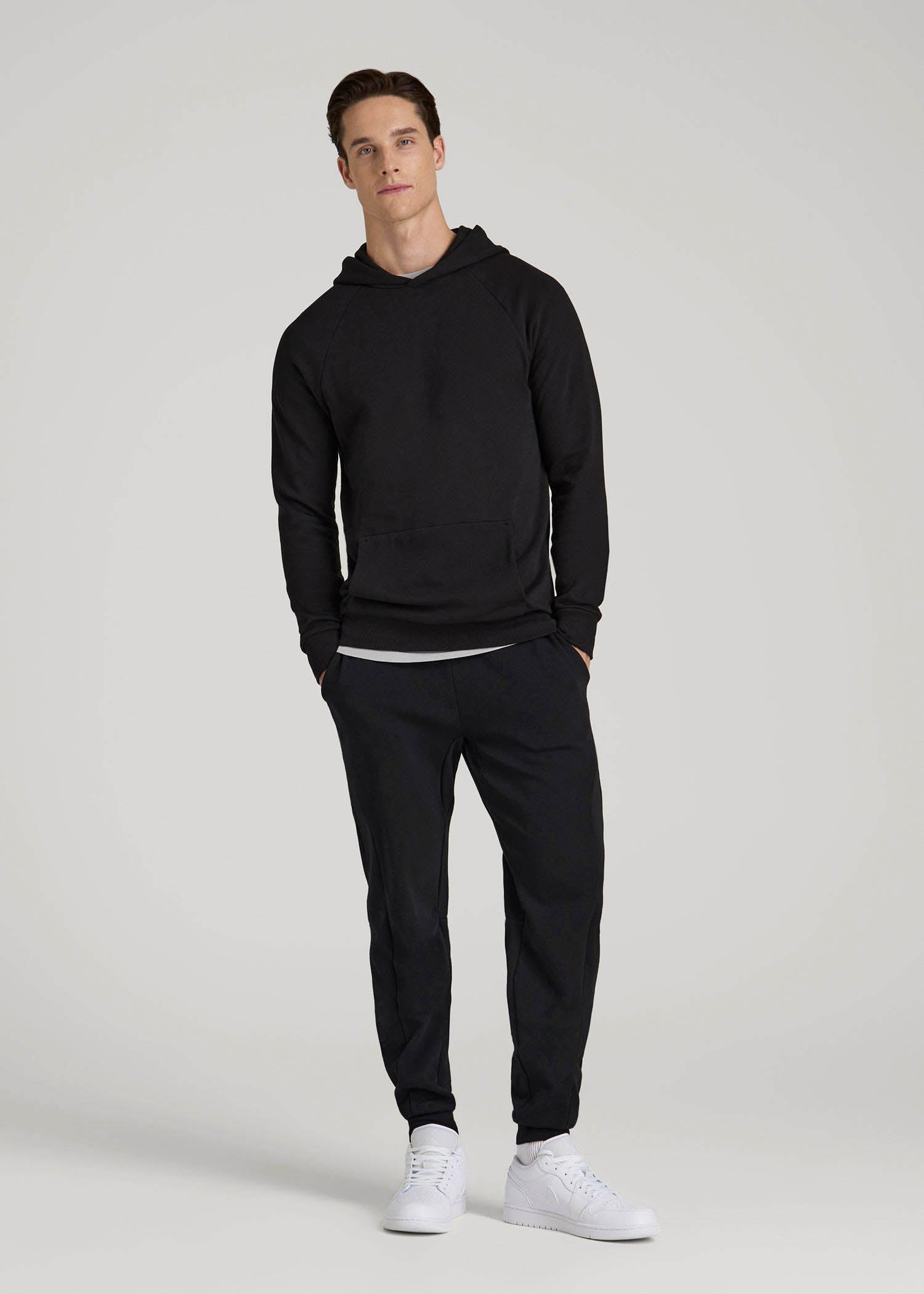 American Tall Discount | Wearever French Terry Raglan Hoodie for Tall Men in Black