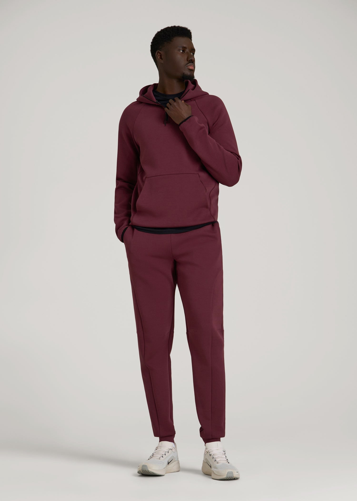 American Tall Sale | Tech Motion Fleece Hooded Popover for Tall Men in Tawny Port