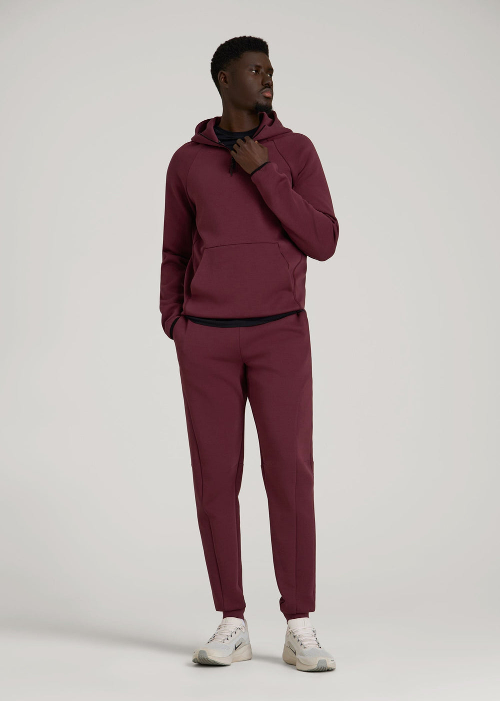 American Tall Sale | Tech Motion Fleece Hooded Popover for Tall Men in Tawny Port
