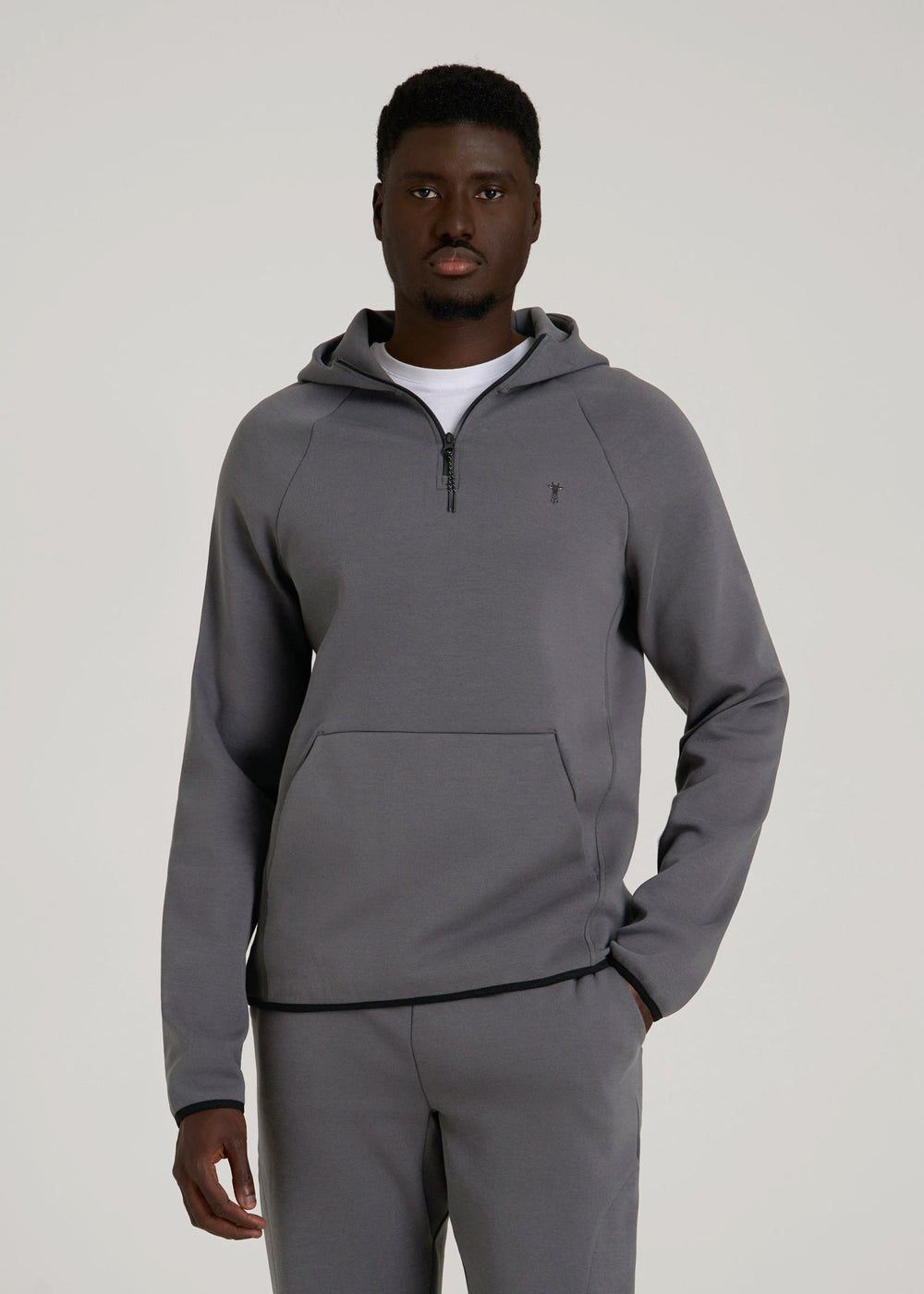 American Tall Outlet | Tech Motion Fleece Hooded Popover for Tall Men in Iron Grey