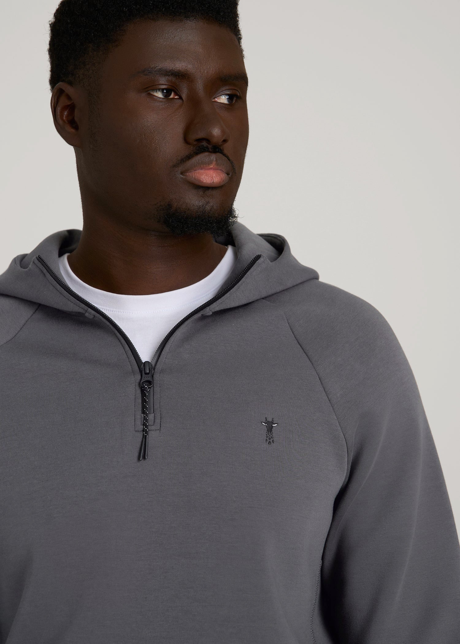 American Tall Outlet | Tech Motion Fleece Hooded Popover for Tall Men in Iron Grey
