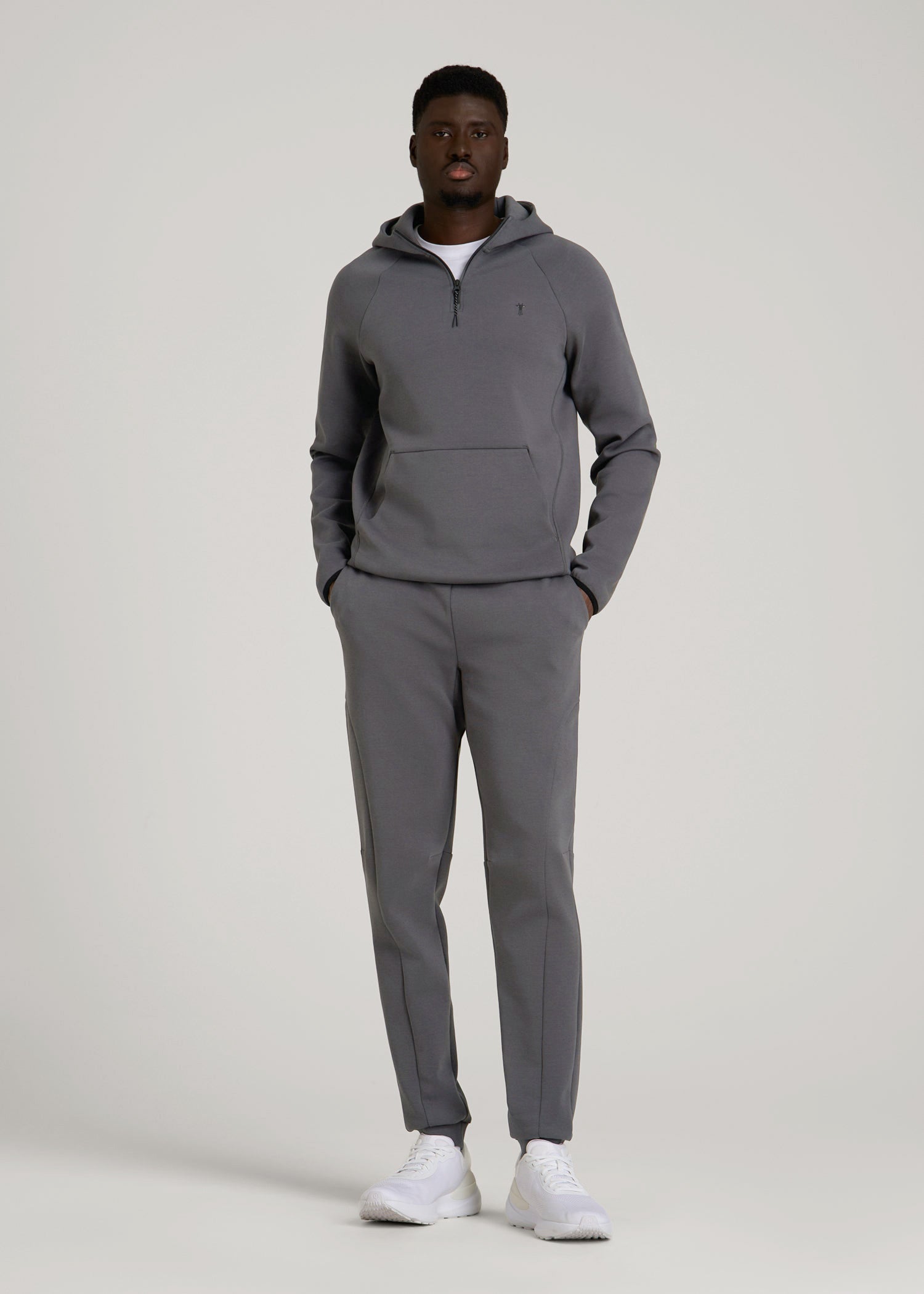 American Tall Outlet | Tech Motion Fleece Hooded Popover for Tall Men in Iron Grey