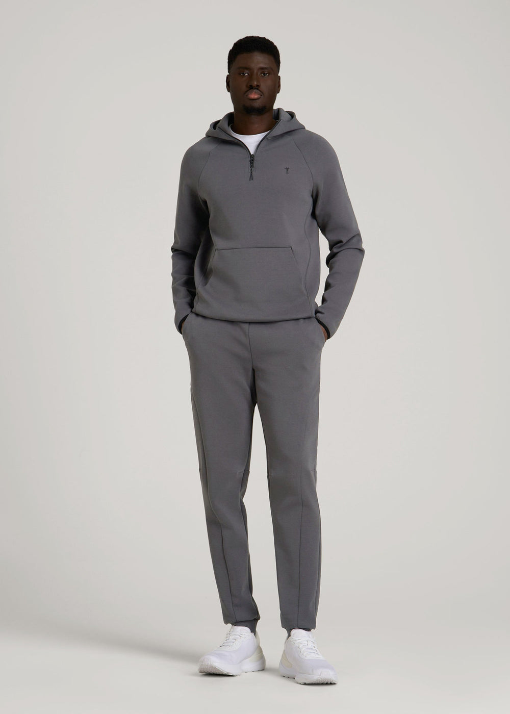 American Tall Outlet | Tech Motion Fleece Hooded Popover for Tall Men in Iron Grey