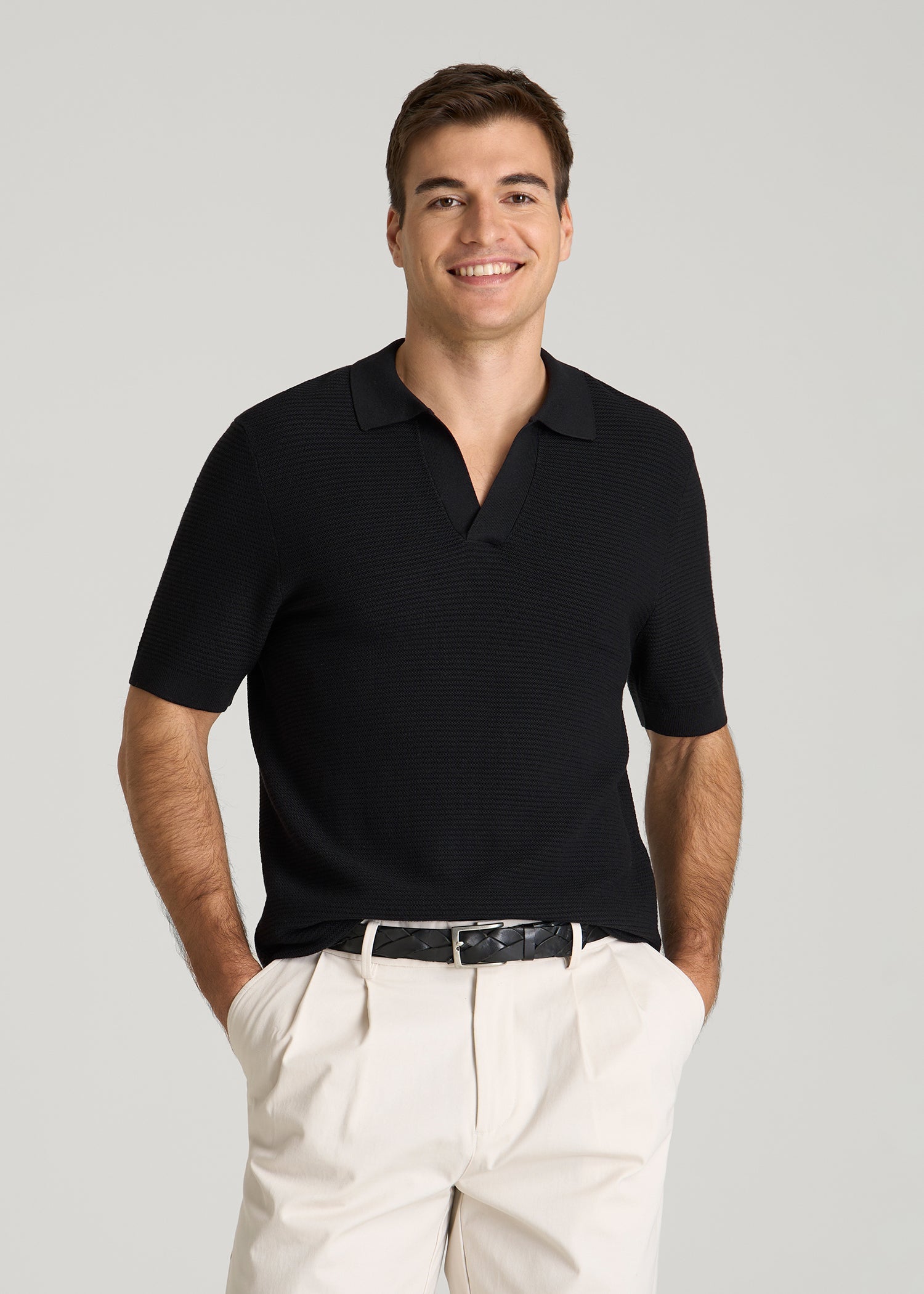 American Tall For Sale | Braided Knit Sweater Polo for Tall Men in Black
