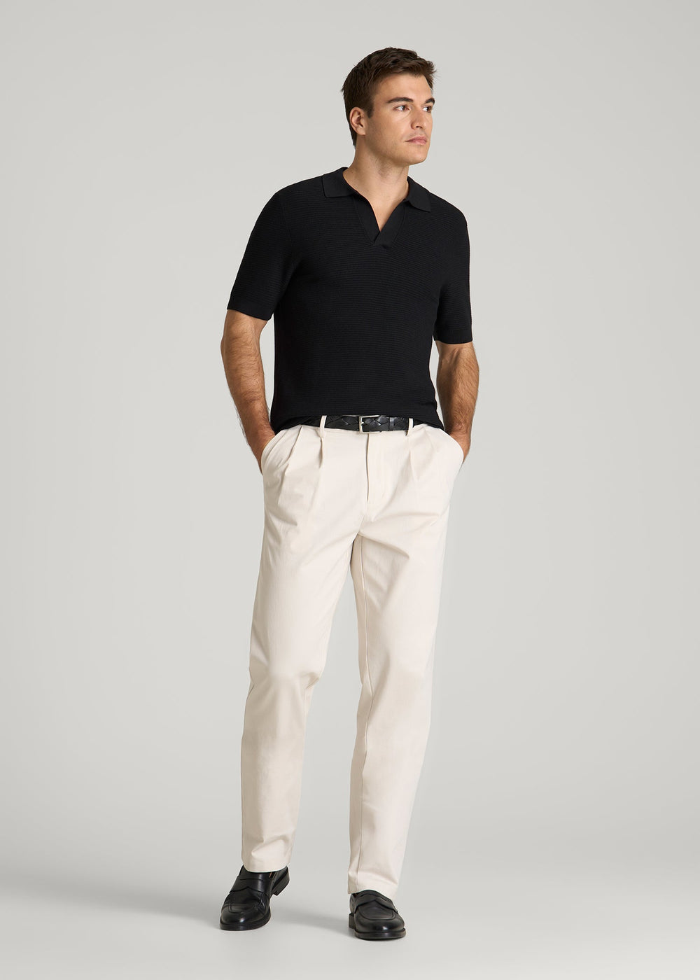 American Tall For Sale | Braided Knit Sweater Polo for Tall Men in Black