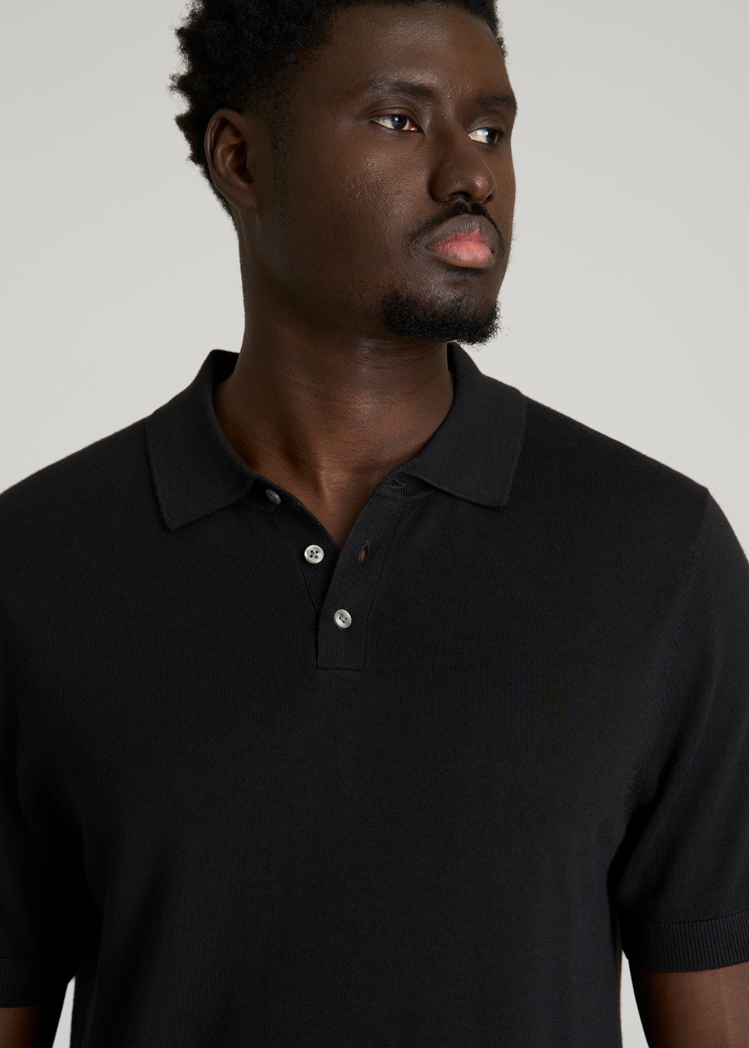 American Tall Online Shop | Linen Blend Knit Polo for Tall Men in Black