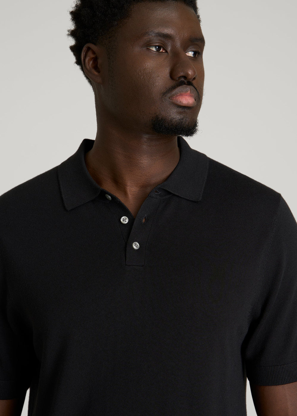 American Tall Online Shop | Linen Blend Knit Polo for Tall Men in Black