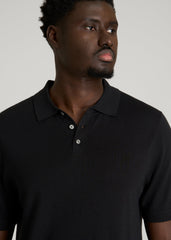 American Tall Online Shop | Linen Blend Knit Polo for Tall Men in Black