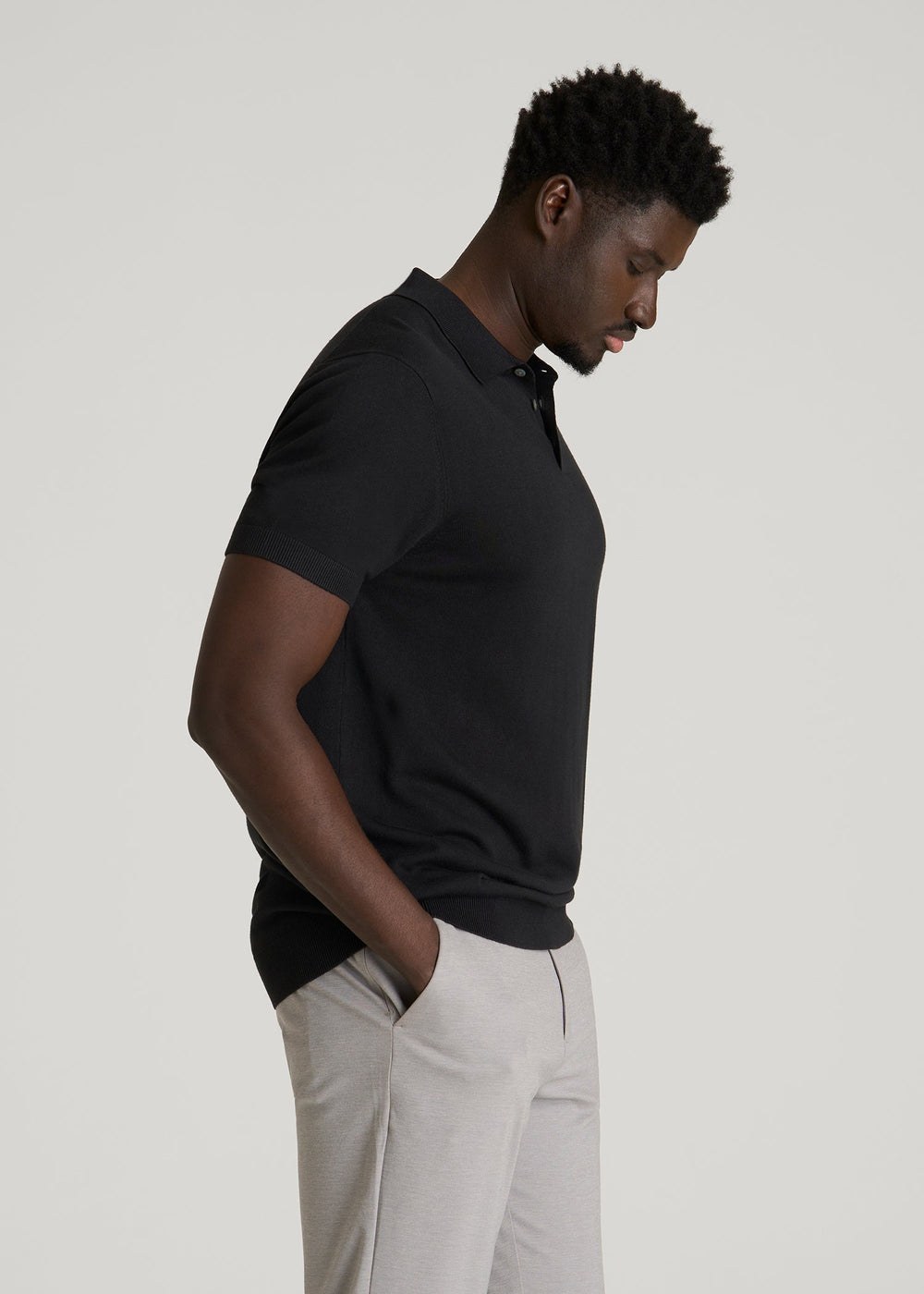 American Tall Online Shop | Linen Blend Knit Polo for Tall Men in Black