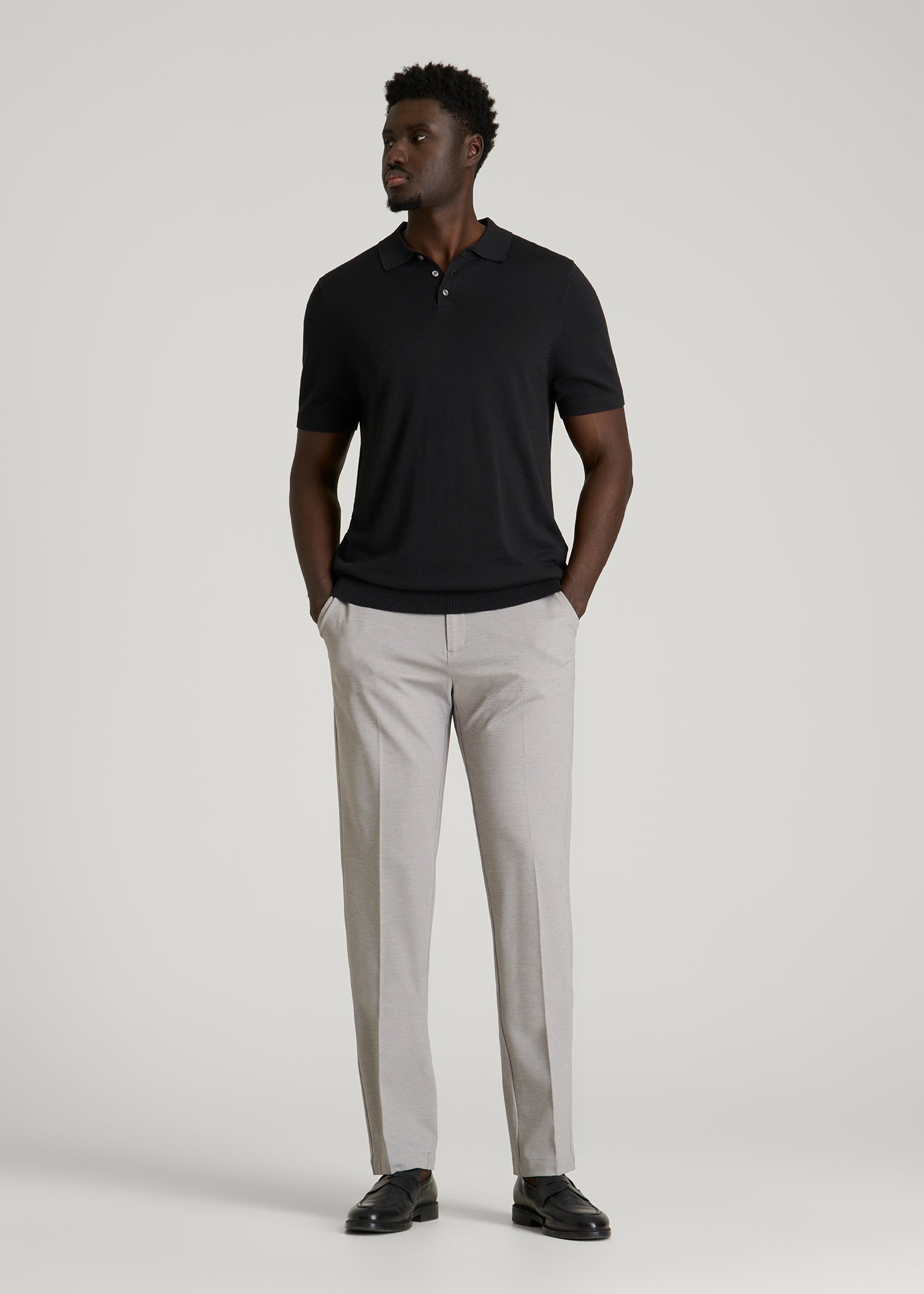 American Tall Online Shop | Linen Blend Knit Polo for Tall Men in Black