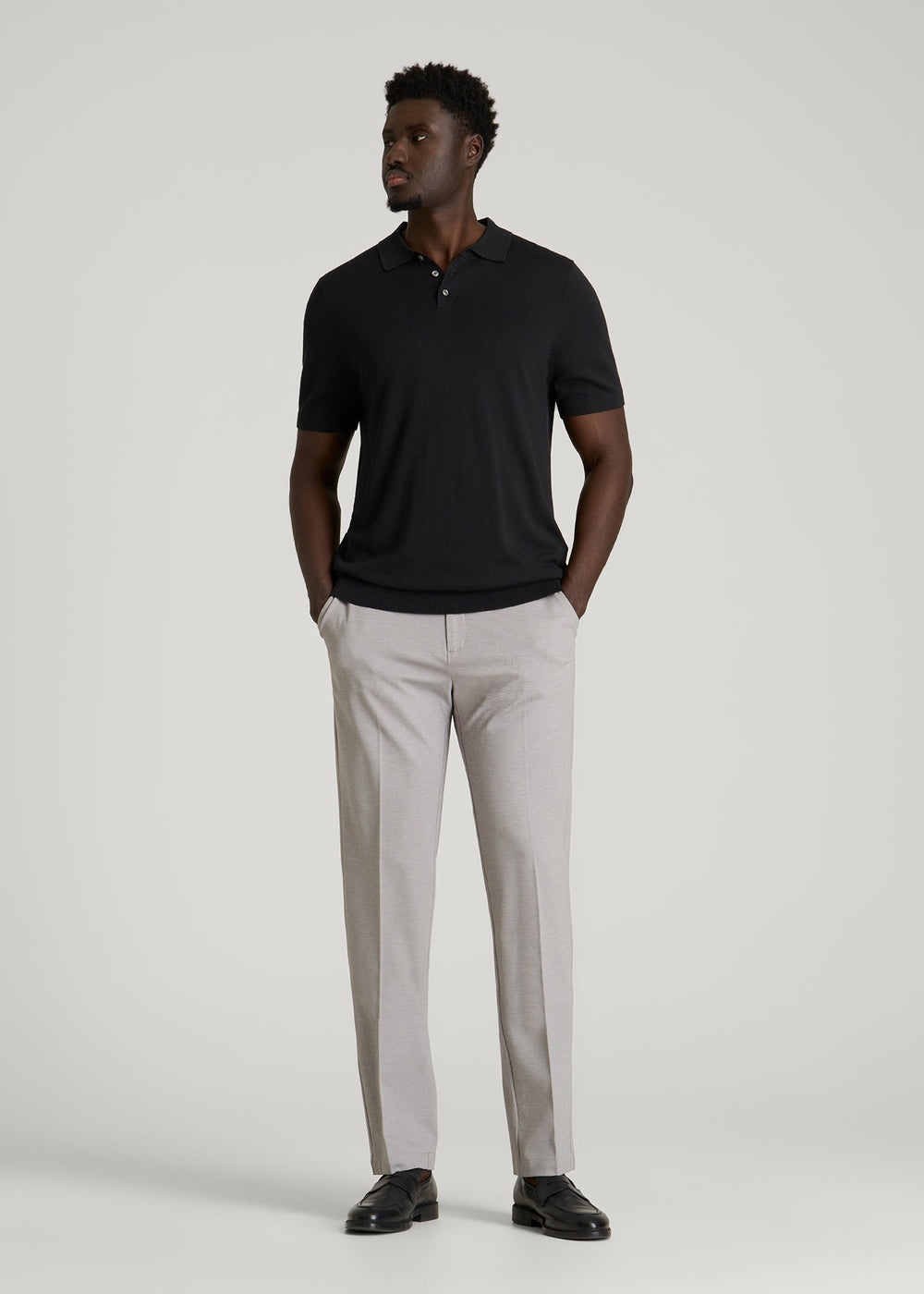 American Tall Online Shop | Linen Blend Knit Polo for Tall Men in Black