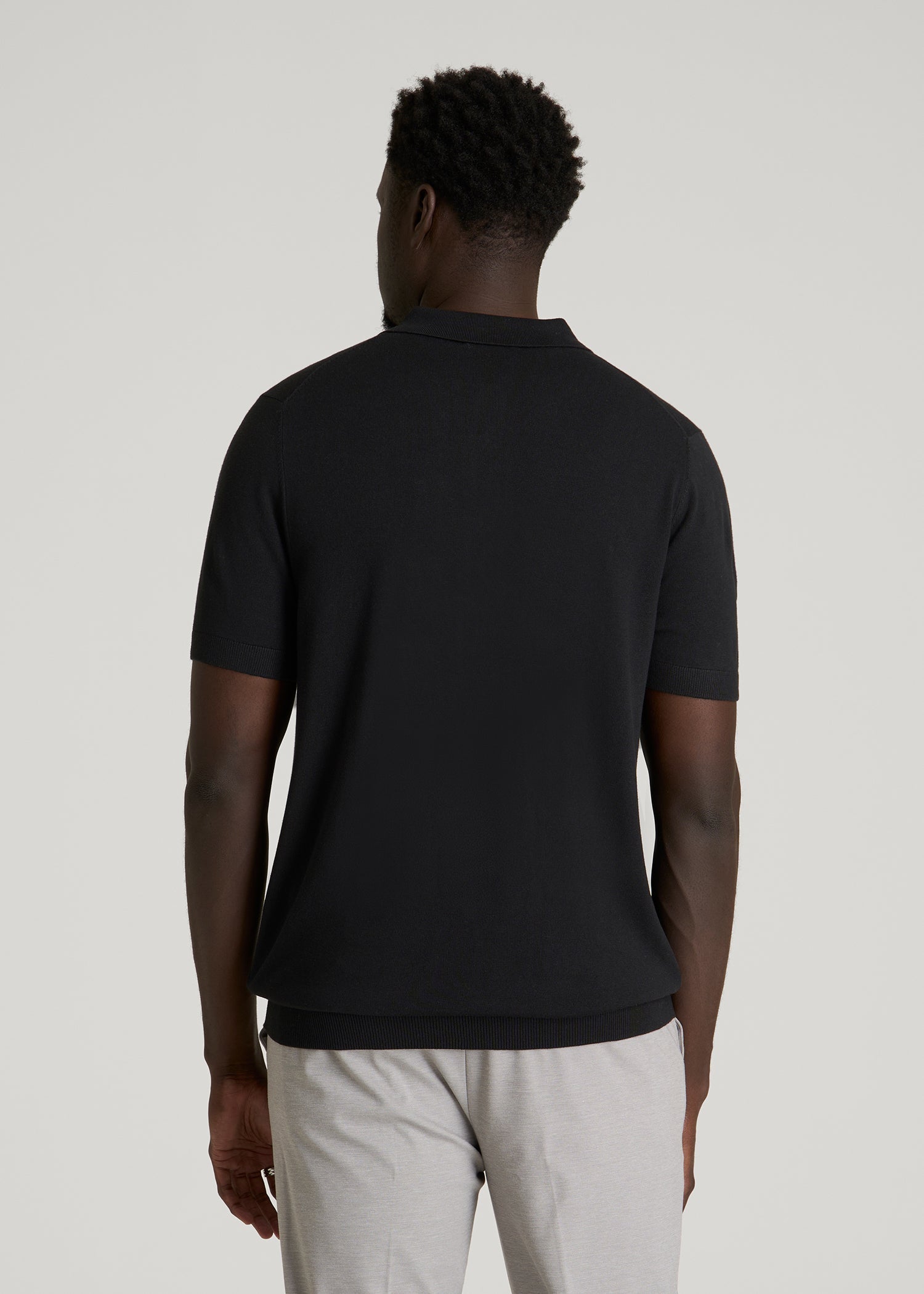American Tall Online Shop | Linen Blend Knit Polo for Tall Men in Black