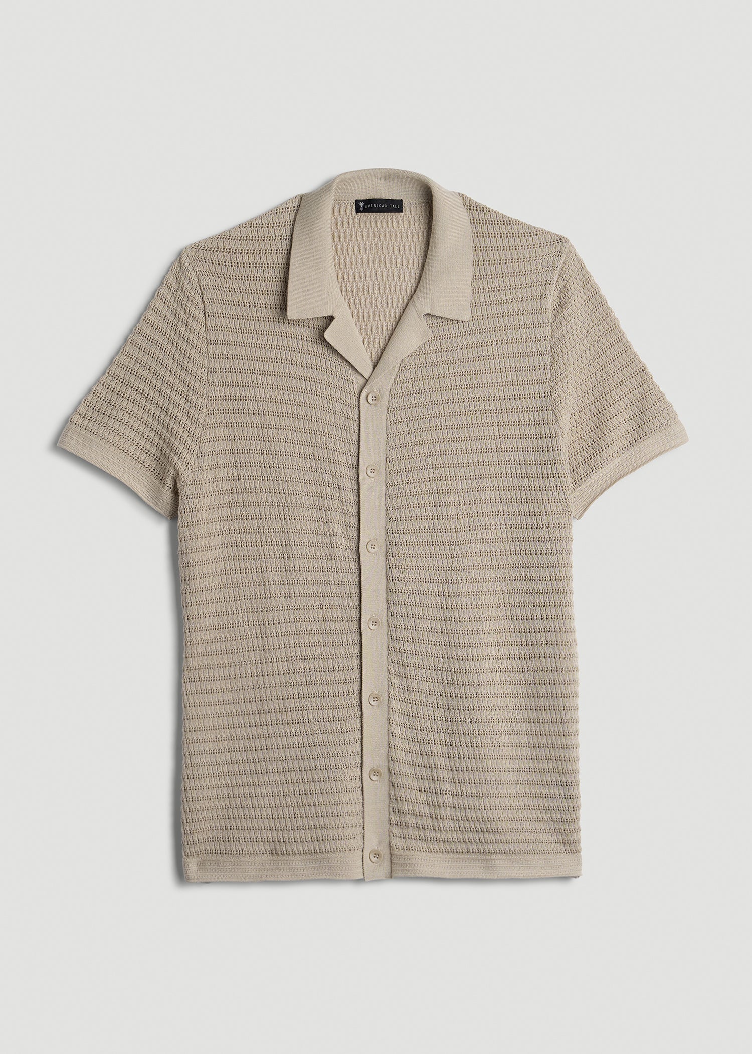 American Tall Online | Short Sleeve Crochet Polo Cardigan for Tall Men in Light Khaki