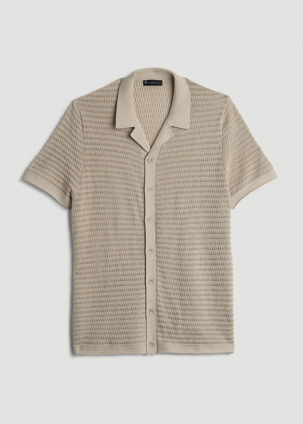 American Tall Online | Short Sleeve Crochet Polo Cardigan for Tall Men in Light Khaki