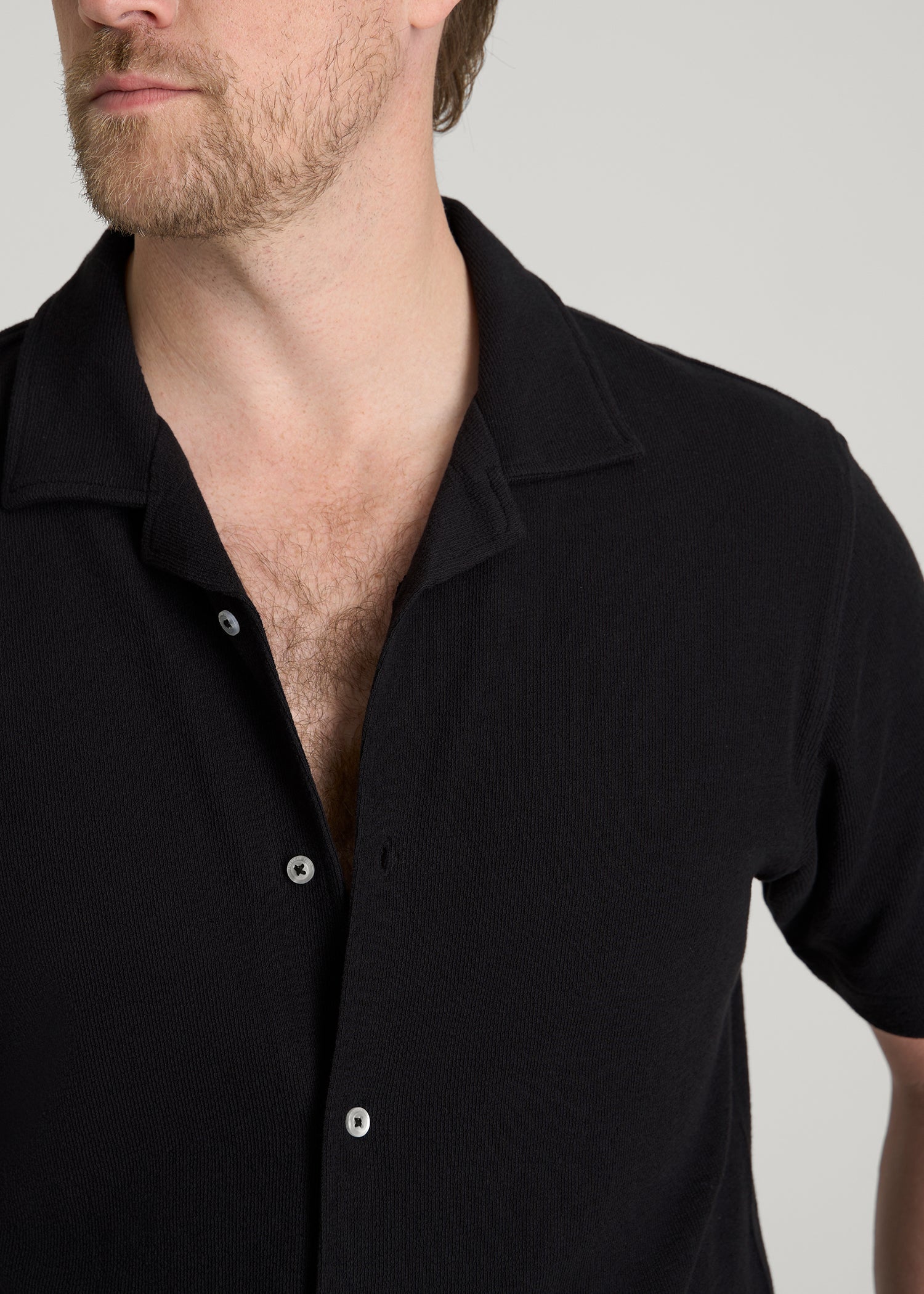 American Tall Sale | Terry Cotton Polo Cardigan for Tall Men in Black