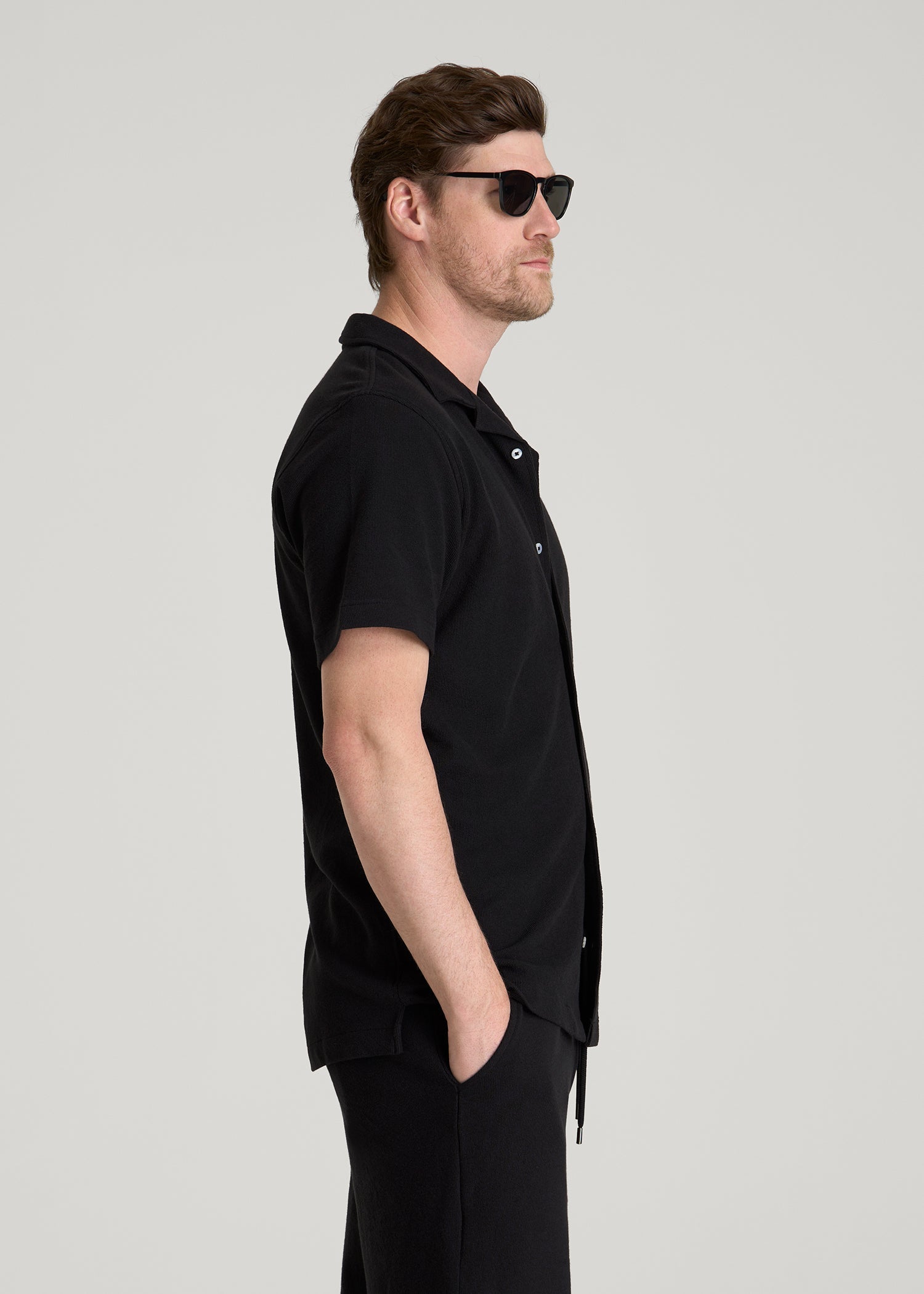 American Tall Sale | Terry Cotton Polo Cardigan for Tall Men in Black