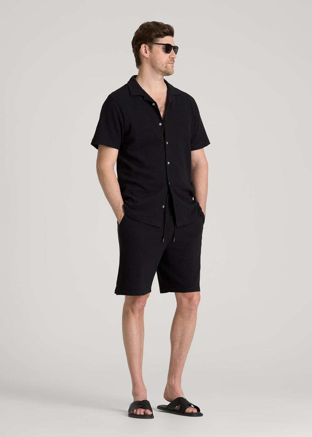 American Tall Sale | Terry Cotton Polo Cardigan for Tall Men in Black